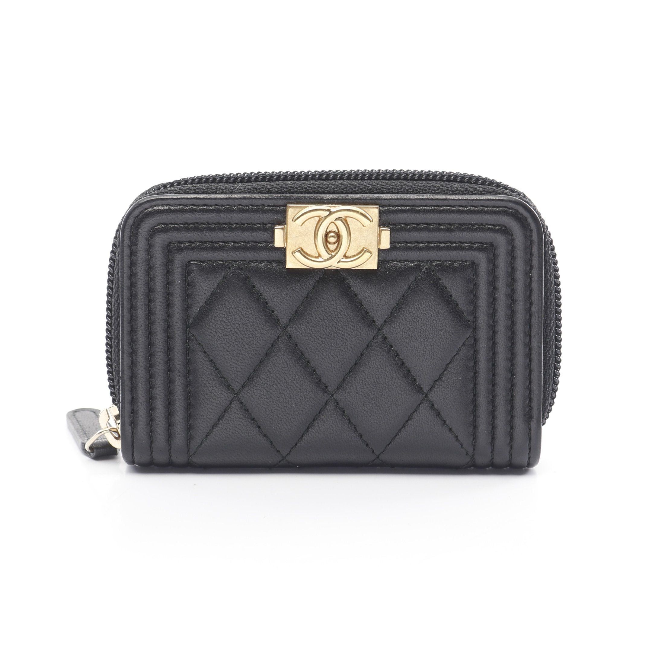 Chanel Chanel Boy Chanel Coin Purse Lambskin Black Gold Hardware Size ONE SIZE - 1 Thumbnail