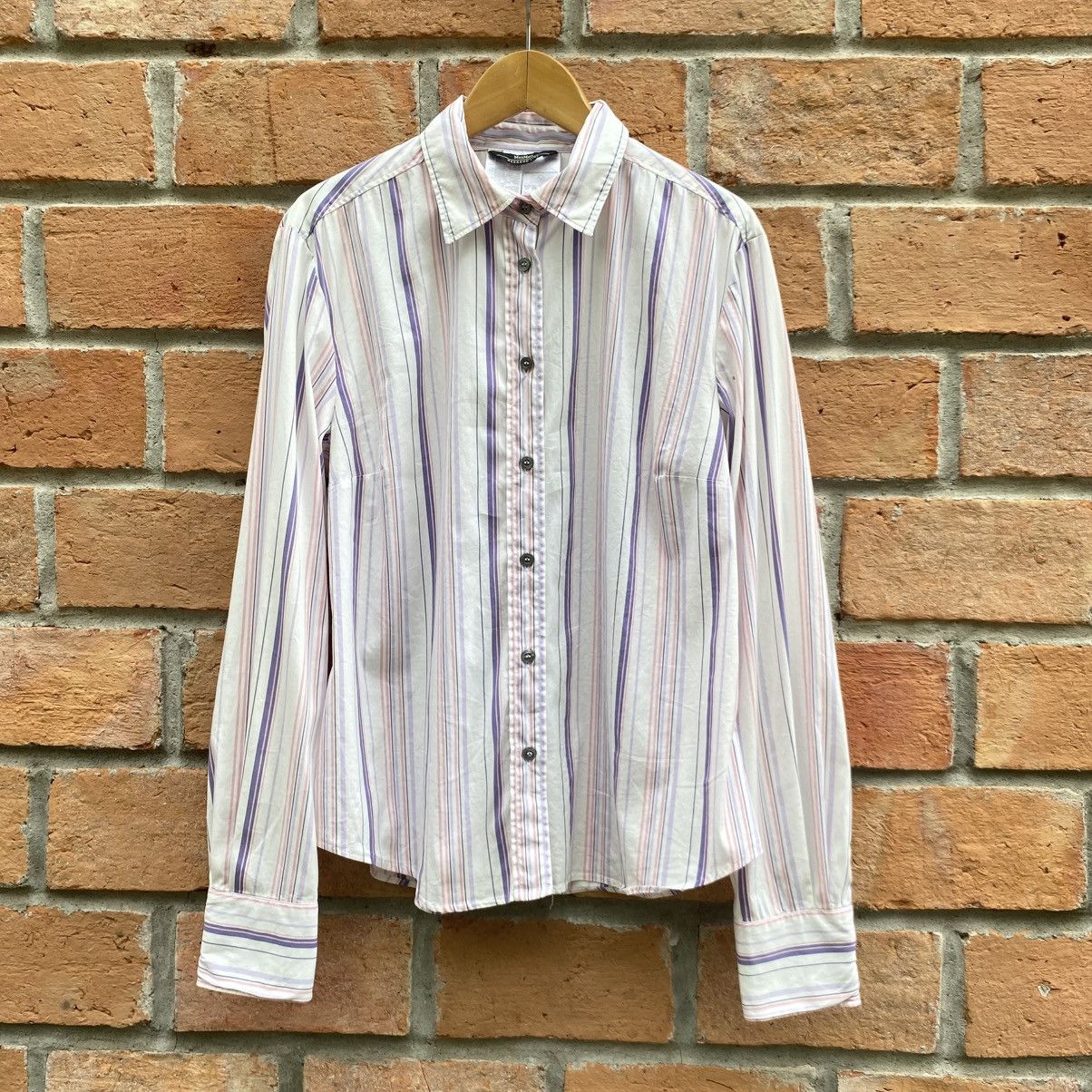 Max Mara Max Mara White Striped Long Sleeve Button-Up Shirt Size M / US 6-8 / IT 42-44 - 3 Thumbnail