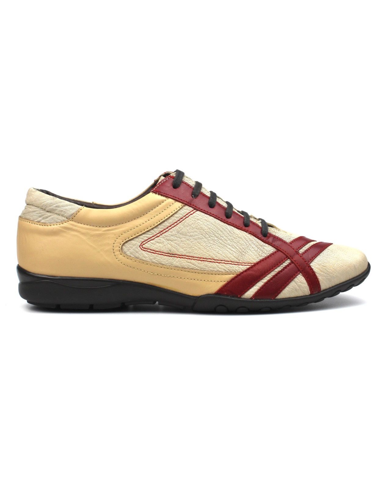 Japanese Brand 2000S HAWKINS CREAM x RED STRIPE PEBBLED LEATHER SNEAKERS Size US 8.5 / EU 41-42 - 3 Thumbnail