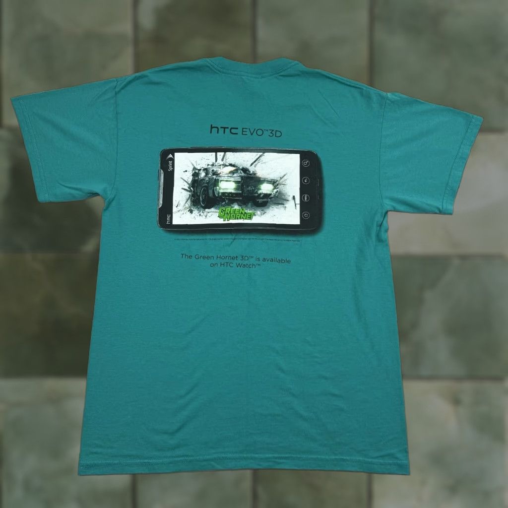 Gildan HTC Evo 3D Cell Phone Promotional Shirt Adult Medium Teal Green Hornet 2011 Model Size US M / EU 48-50 / 2 - 1 Thumbnail