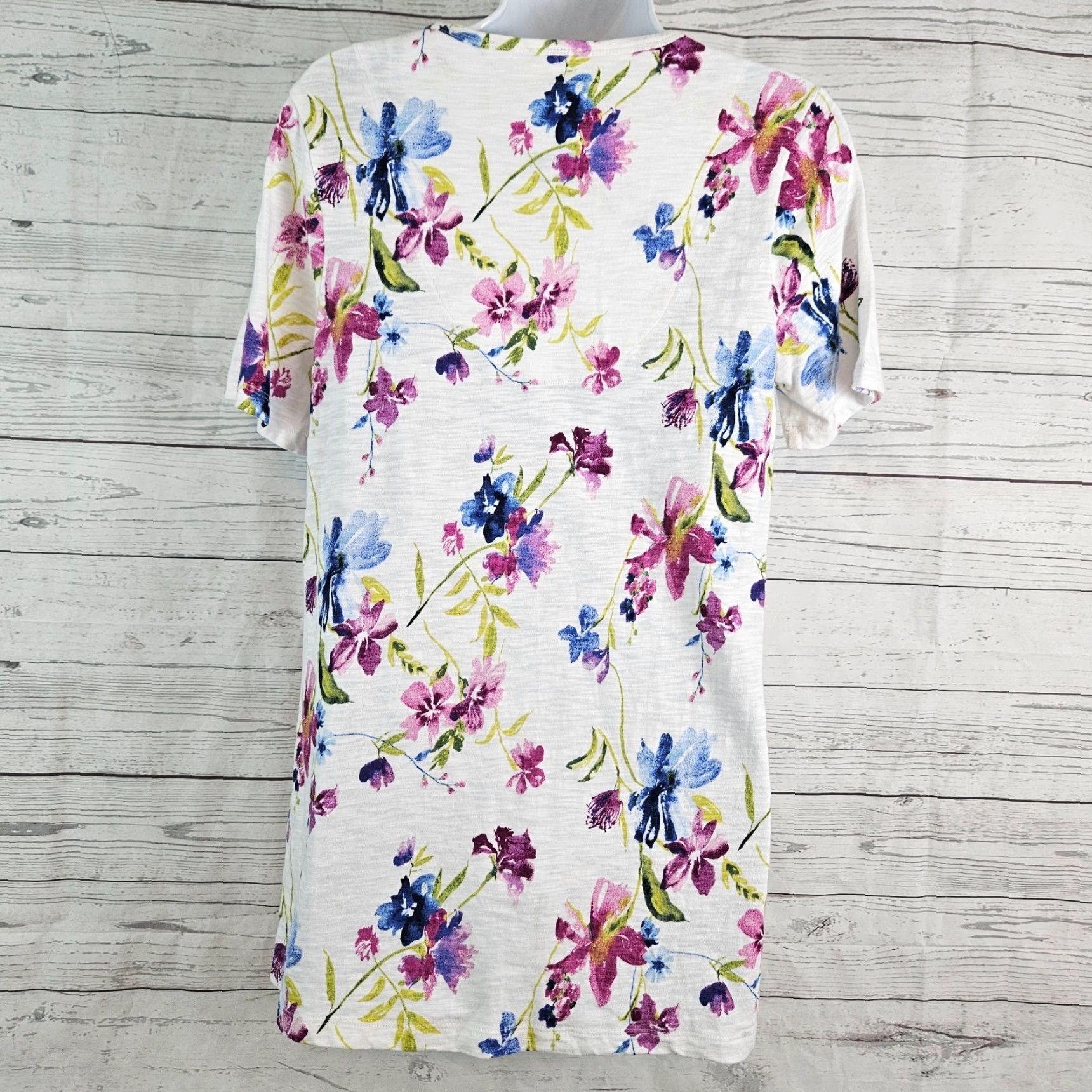 Vintage Chicos Womens Top Small Purple White Floral Cotton Blend Short Sleeve T-Shirt V-Neck Pullover Summer Spring Size S / US 4 / IT 40 - 3 Thumbnail