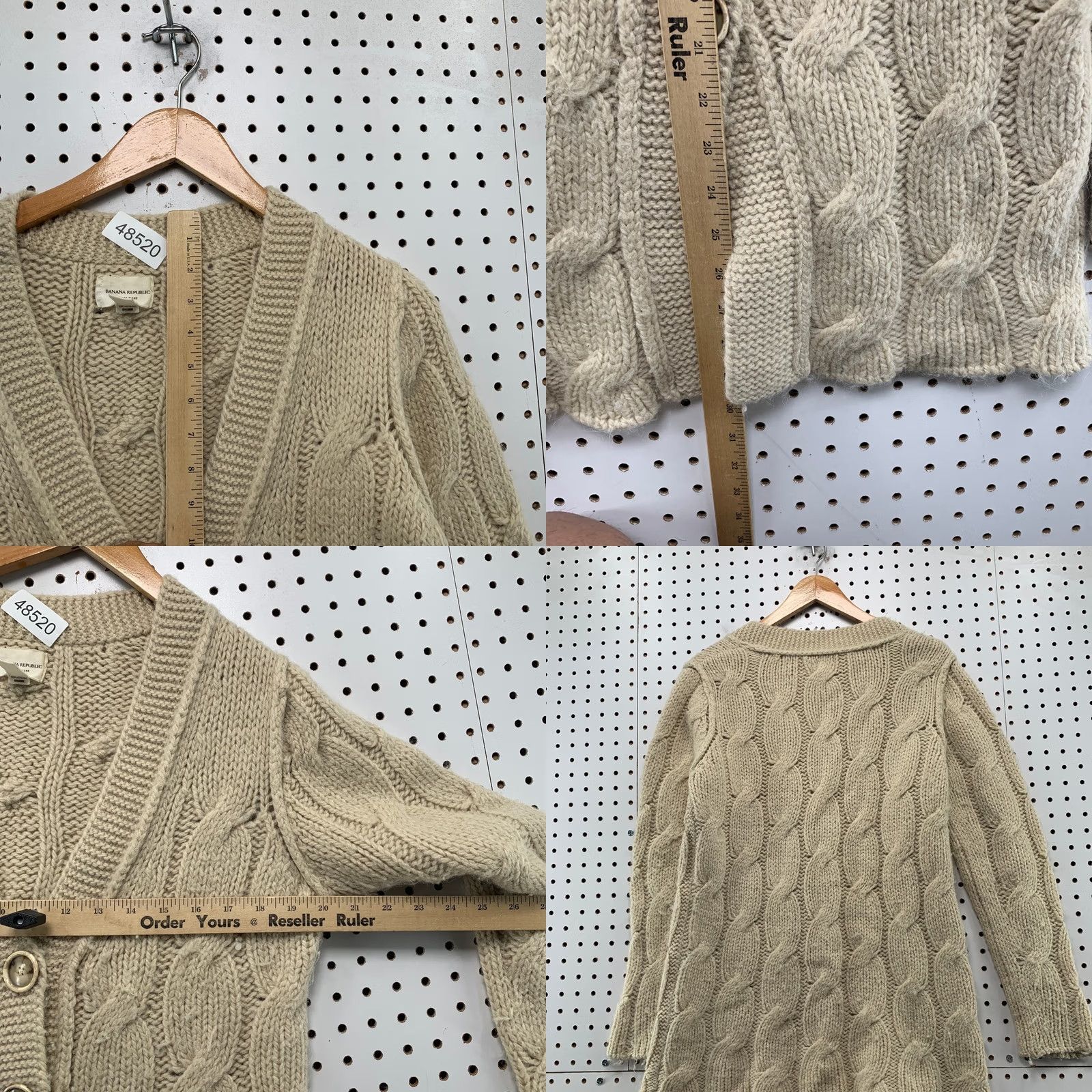 Banana Republic Banana Republic Cardigan Sweater Womens Medium Tan Alpaca Wool Cable Knit Chunky Size M / US 6-8 / IT 42-44 - 8 Thumbnail