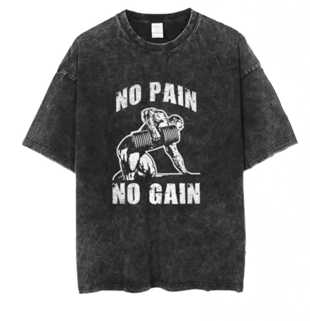 Japanese Brand Y2K Vintage Gym No Pain No Gain Print Washed T-Shirt Size US L / EU 52-54 / 3 - 1 Thumbnail
