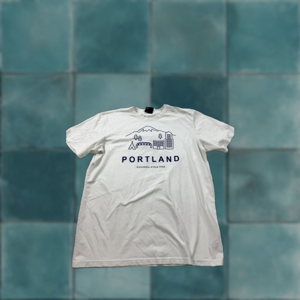 Vintage Columbia Shirt Mens Large White Portland Graphic Tee T-Shirt Outdoor Casual Navy Print Crew Neck Short Sleeve Size US L / EU 52-54 / 3 - 1 Thumbnail