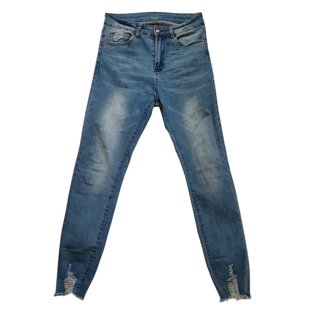 Shein Shein Women's Size 6 Blue Distressed Hem Stretchy Skinny Jeans Size 28" / US 6 / IT 42 - 1 Thumbnail