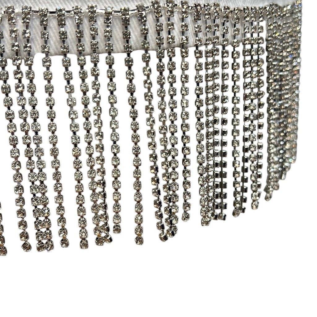 BLANKNYC Blank NYC Rhinestones Fringe Mini White Denim Skirt NWT 26 Size 26" / US 2 / IT 38 - 3 Thumbnail