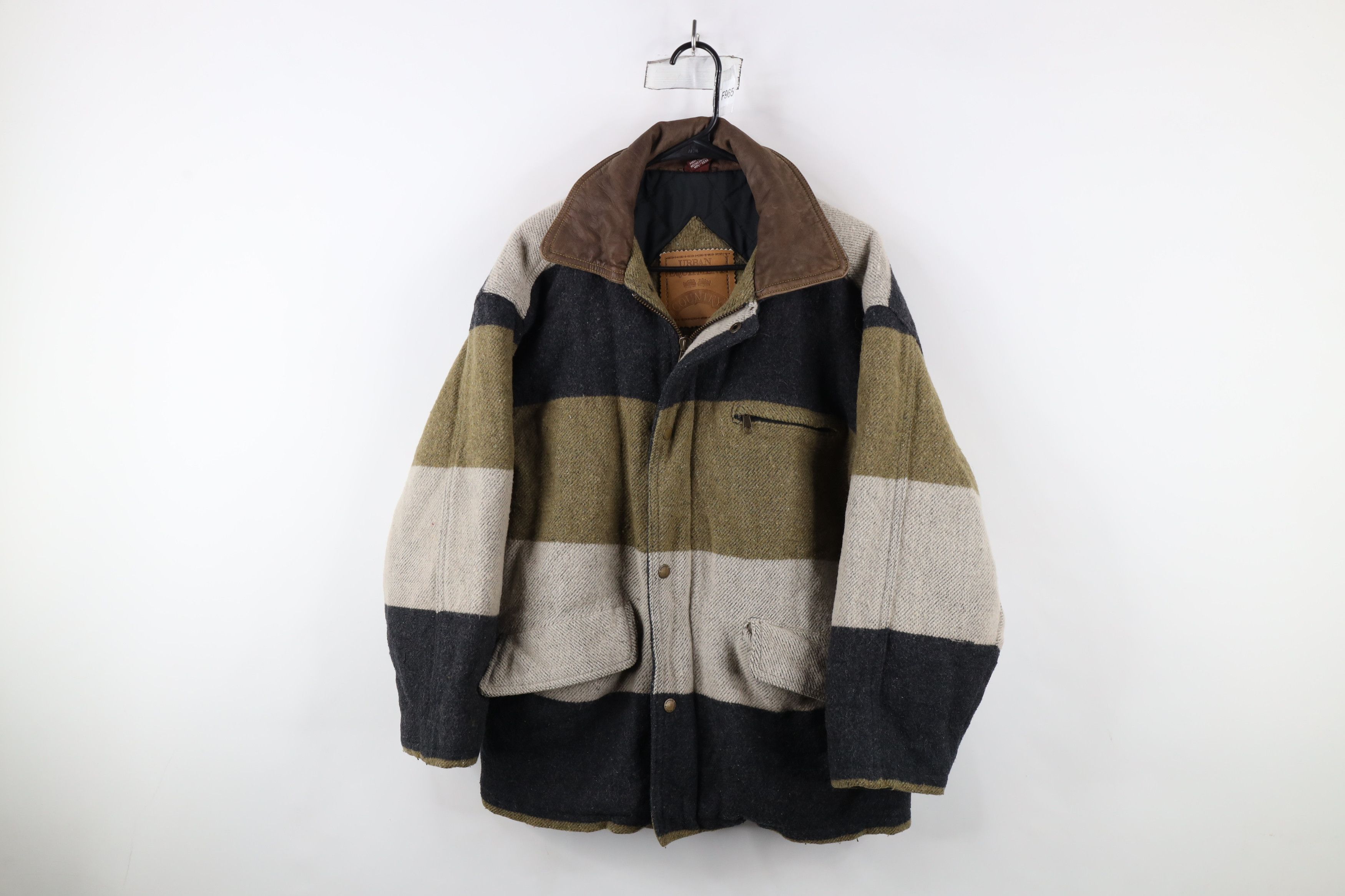 Vintage Vintage 90s Streetwear Wool Tweed Leather Collar Jacket Size US S / EU 44-46 / 1 - 1 Thumbnail