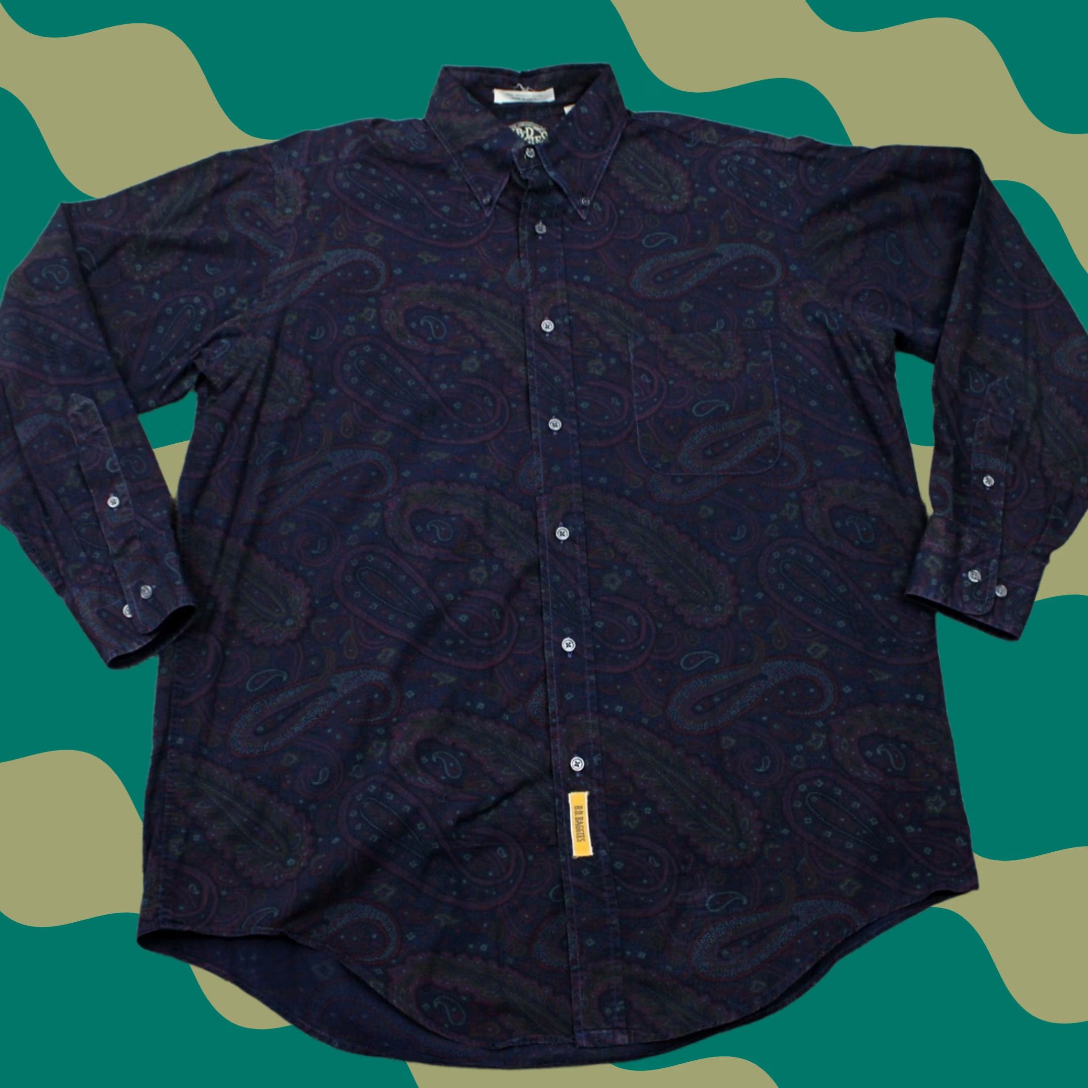 Vintage B.D. Baggies Dress Shirt Men 15 32/33 Blue/Purple Floral 100% Cotton L/S Button-Down Shirt Mens 90s Aloha Floral Size 40R - 1 Thumbnail