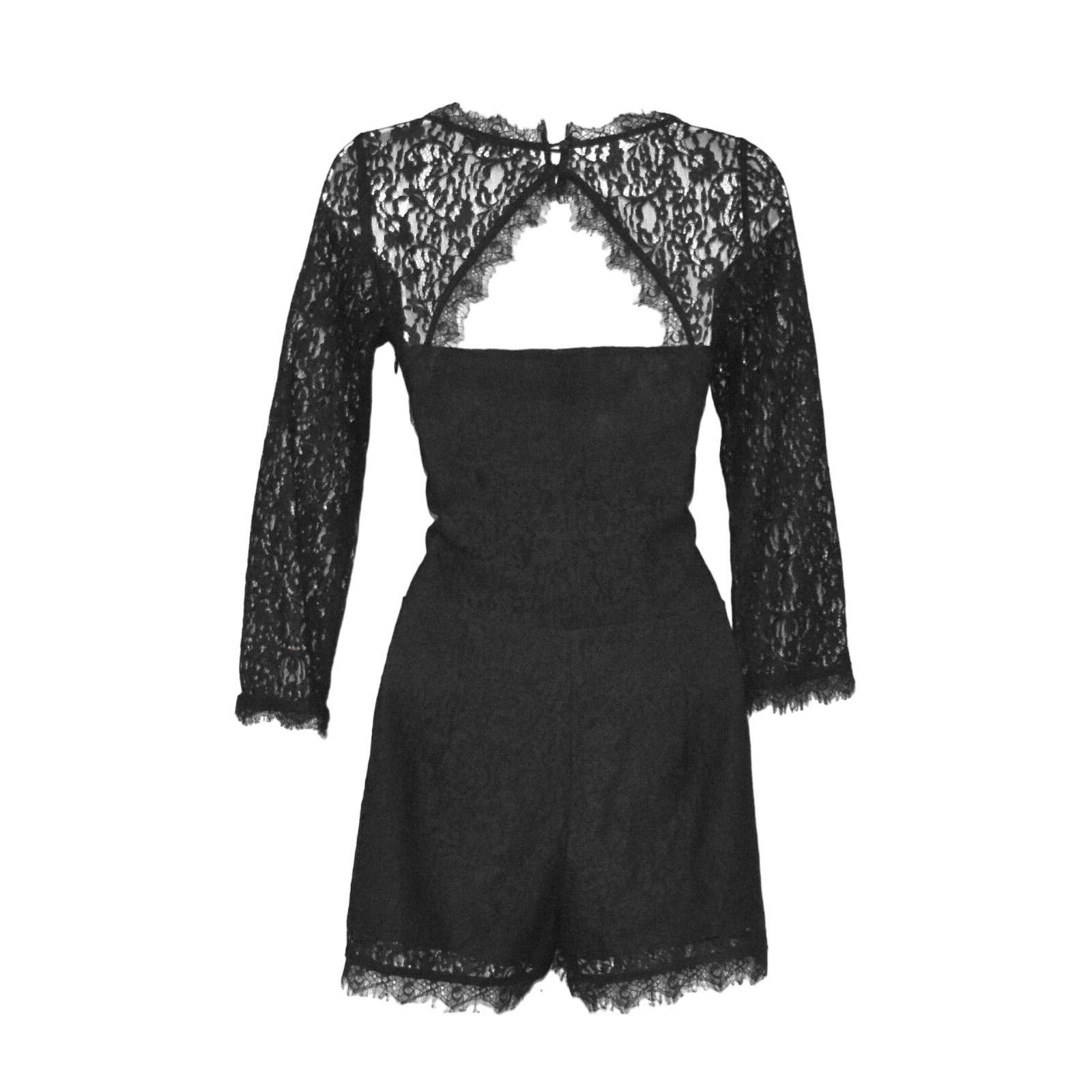 Joie JOIE Nali Black Lace Long Sleeve Jumpsuit Romper Size 2 Size 26" / US 2 / IT 38 - 5 Thumbnail