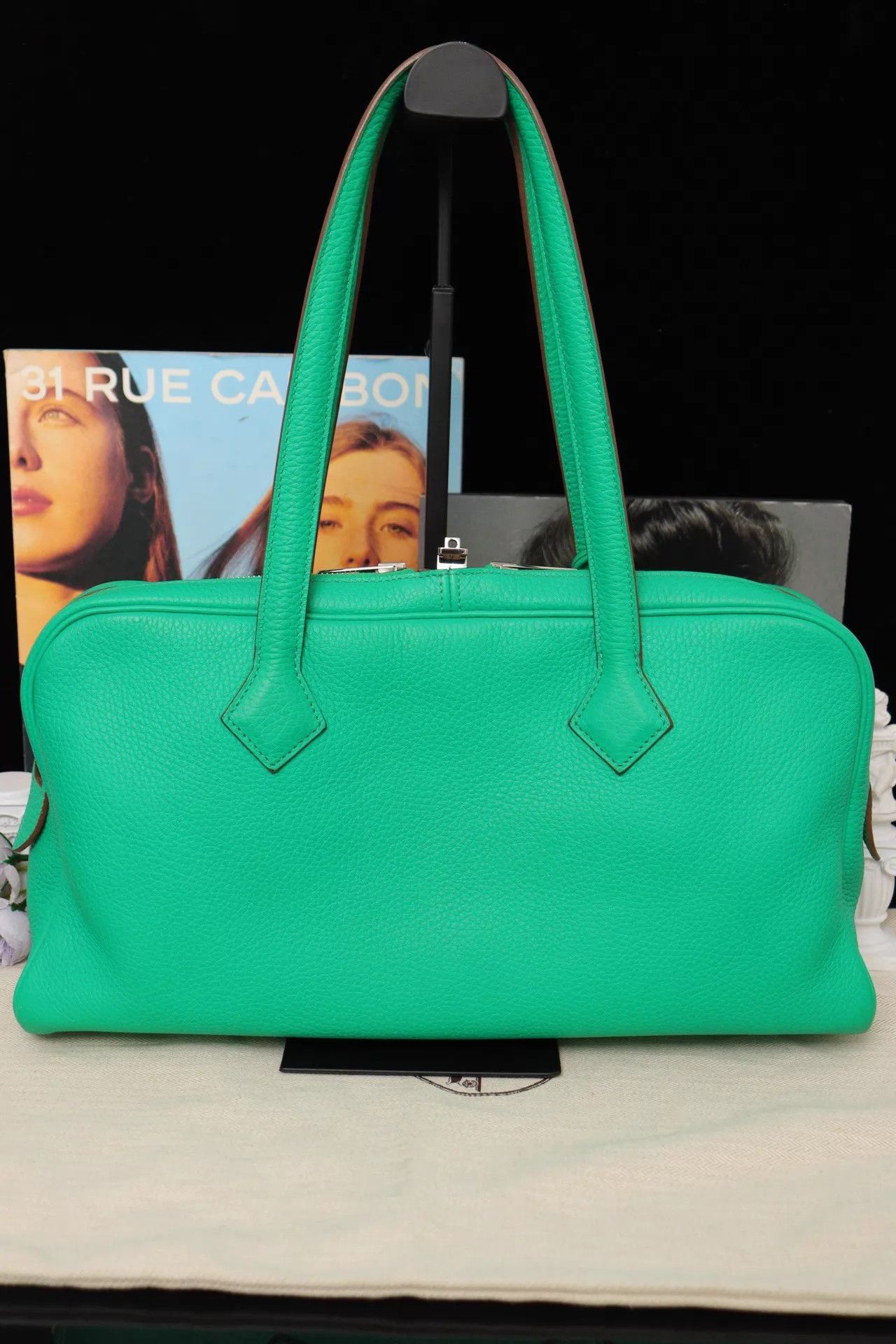 Hermes Hermès Victoria 38 Green Silver P Key, Dustbag, Lock Size ONE SIZE - 2 Thumbnail