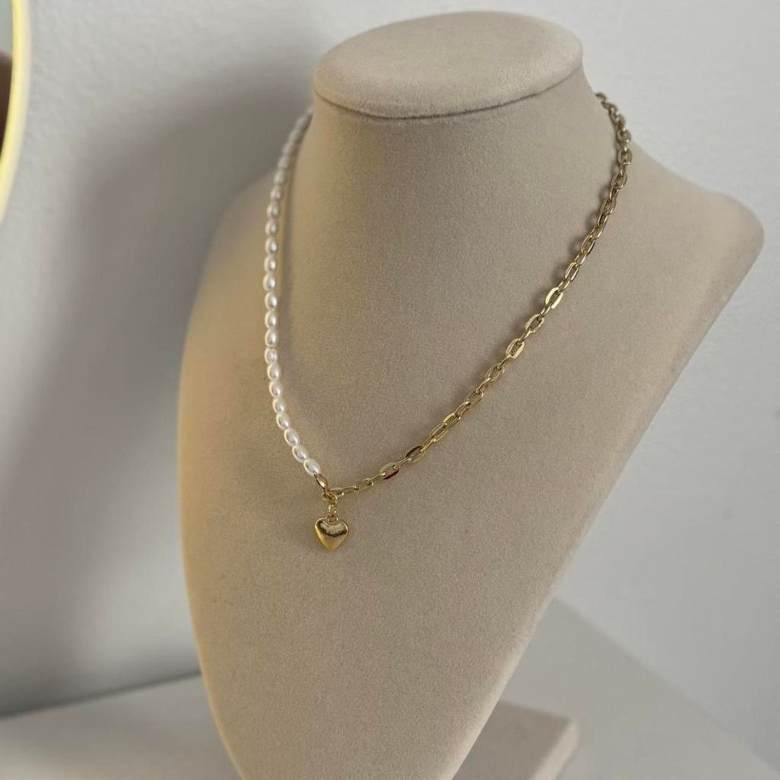 Other Gold Heart Pearl Necklace Stainless Steel Elegant Size ONE SIZE - 3 Thumbnail