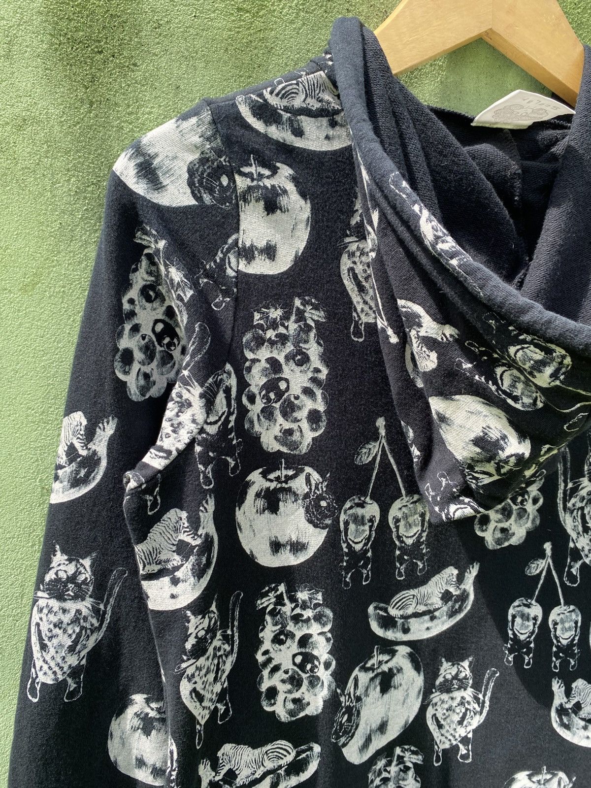 Japanese Brand Scolar AOP Animal Fruit Hoodie Black Zip Up Unique Pattern Size ONE SIZE - 11 Thumbnail