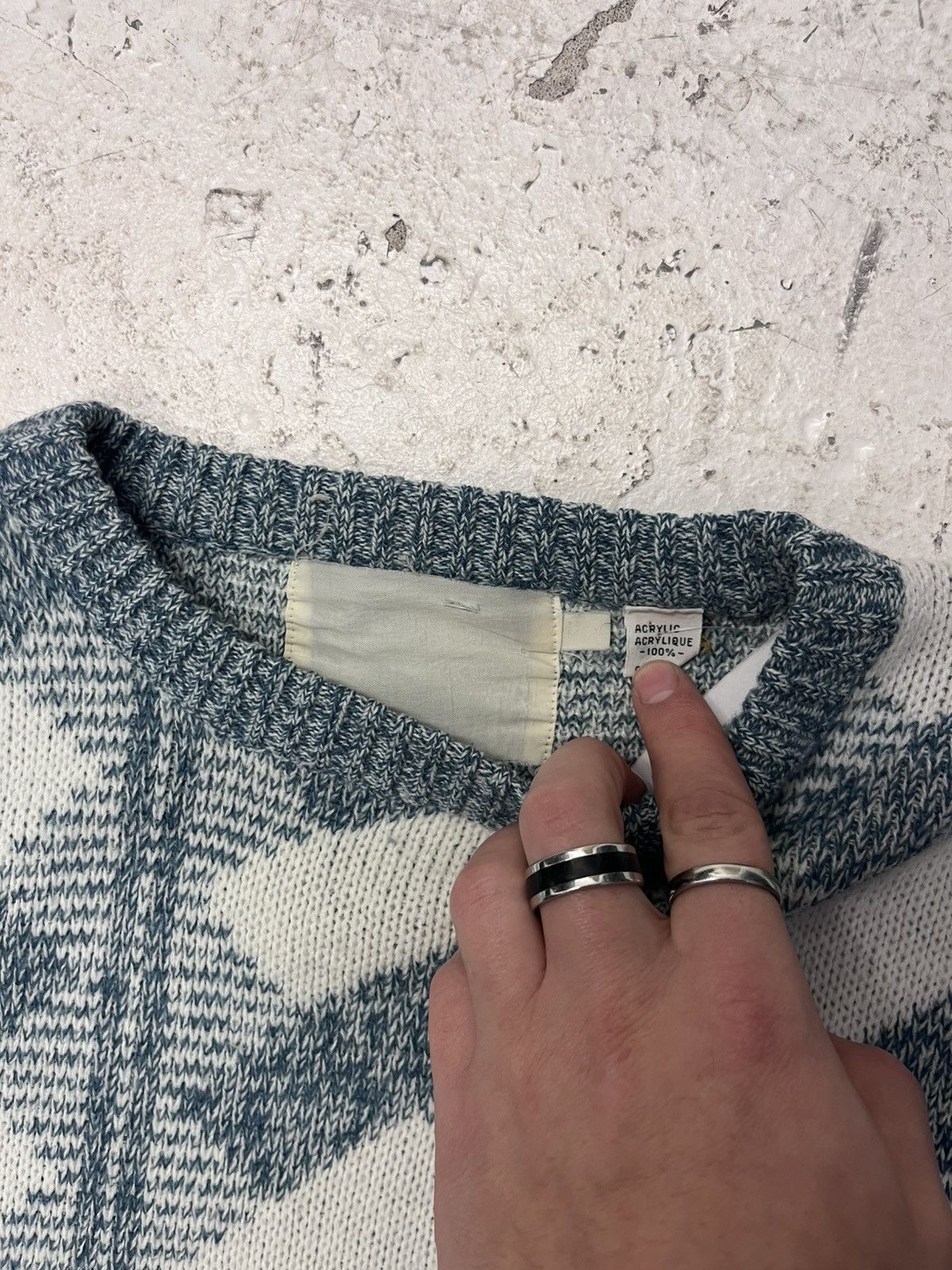 Vintage Vintage blue and white knit sweater Size US M / EU 48-50 / 2 - 3 Thumbnail