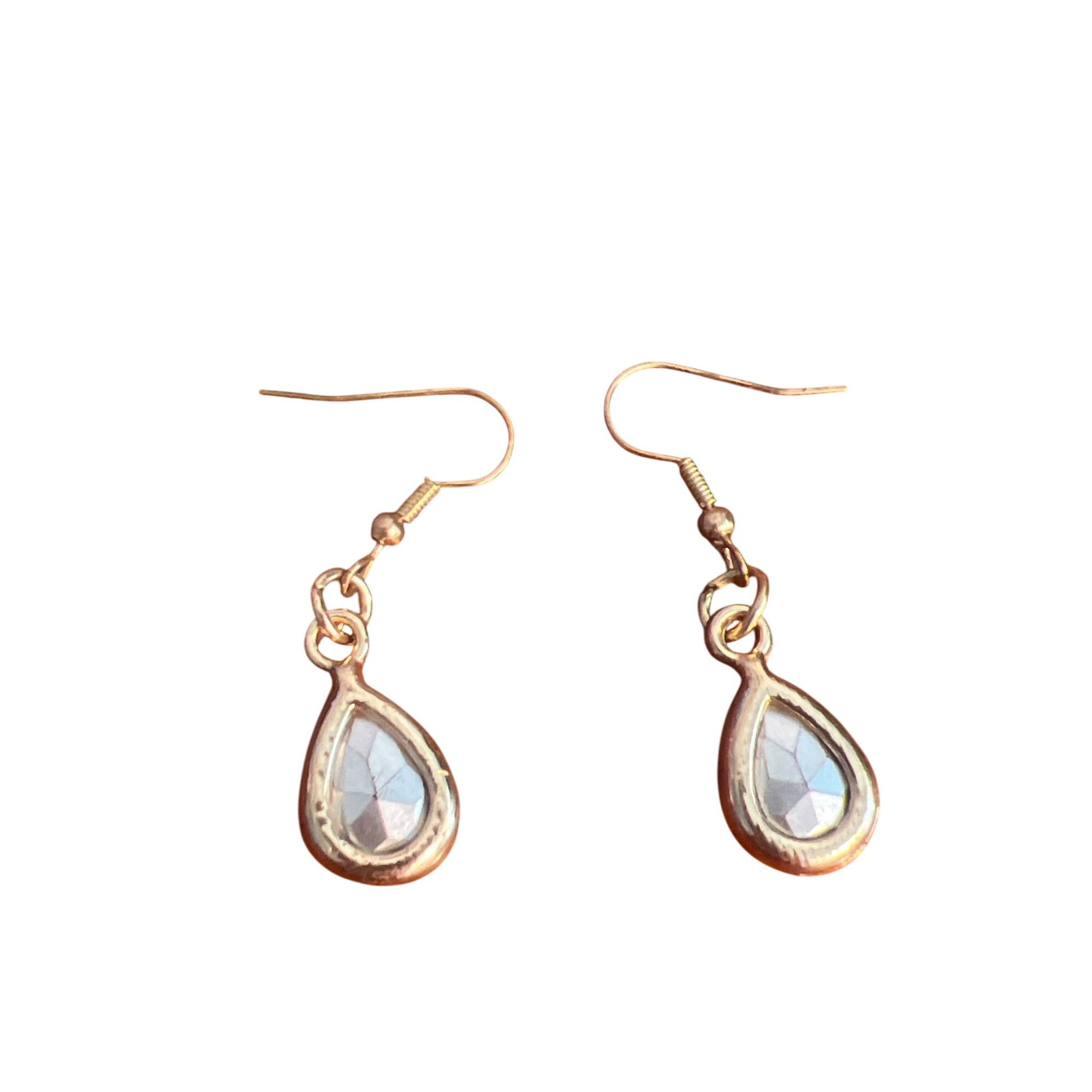 Other Gold Tone Teardrop Champagne Crystal Dangle Earrings Hooks F Size ONE SIZE - 4 Thumbnail