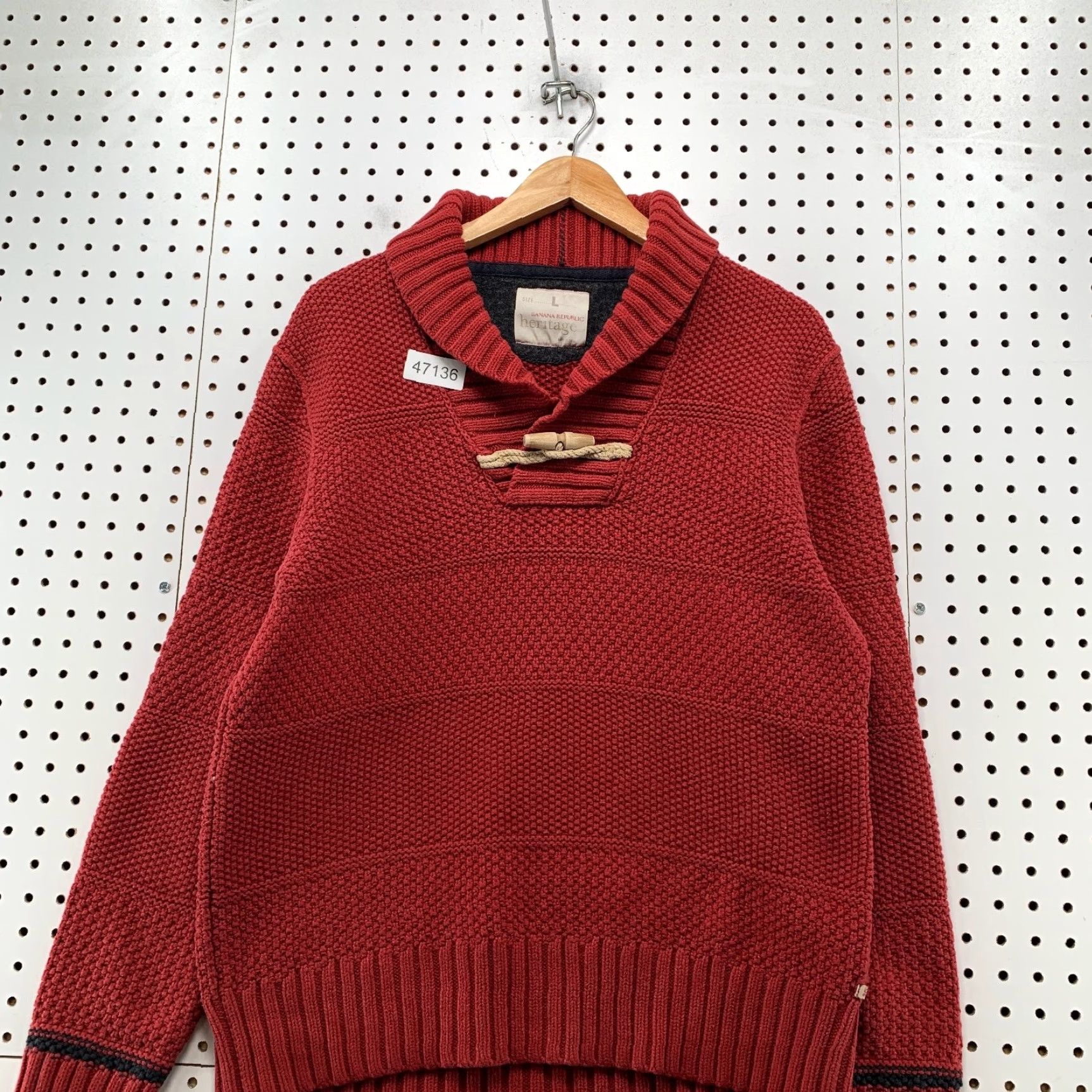 Banana Republic VINTAGE Banana Republic Heritage Sweater Mens Large Red Duffle Toggle Heavyweight Cowl Knit Pullover Warm Winter Fashion Mens Size US L / EU 52-54 / 3 - 4 Thumbnail