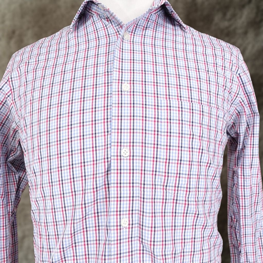 Pronto Uomo VINTAGE Pronto Uomo Dress Shirt Men Medium Plaid Long Sleeve Cotton Non-Iron Blue Red 90s Business Casual Size US M / EU 48-50 / 2 - 1 Thumbnail