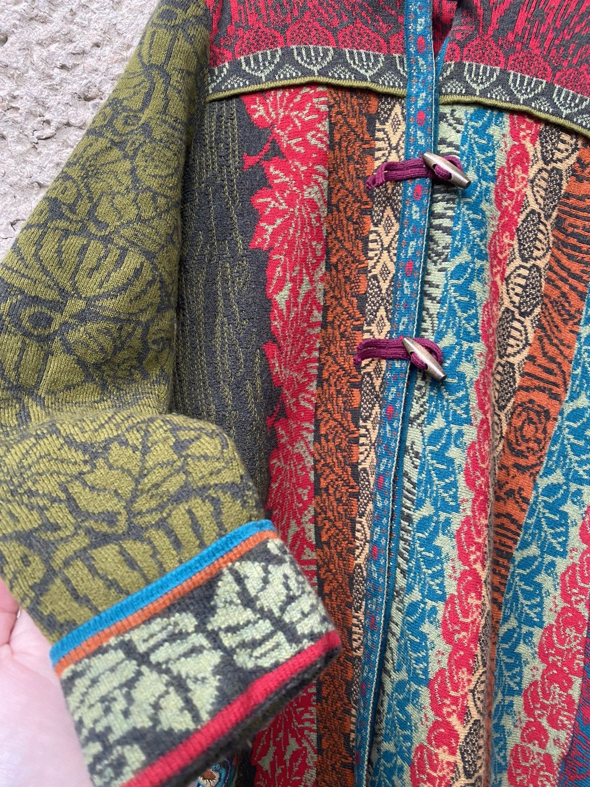 Vintage IVKO Long Jasquard Jacket Renaissance Pattern Wool Knit Coat Size S / US 4 / IT 40 - 15 Thumbnail