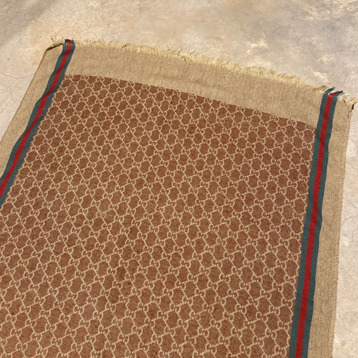 Gucci Vintage 1990s Gucci GG Monogram Web Stripe Wool Scarf Size ONE SIZE - 6 Thumbnail