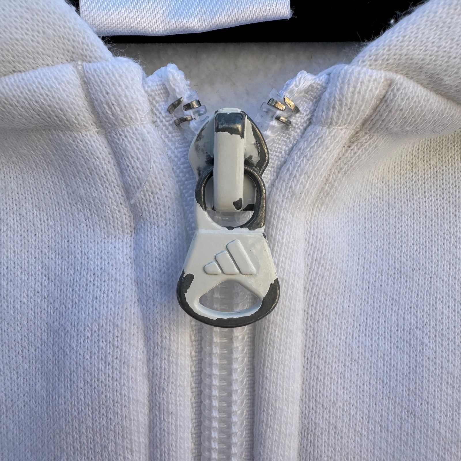 Adidas Adidas Mens XL Full Zip Hoodie White Fleece Lined 3-Stripe E Size US XL / EU 56 / 4 - 6 Thumbnail