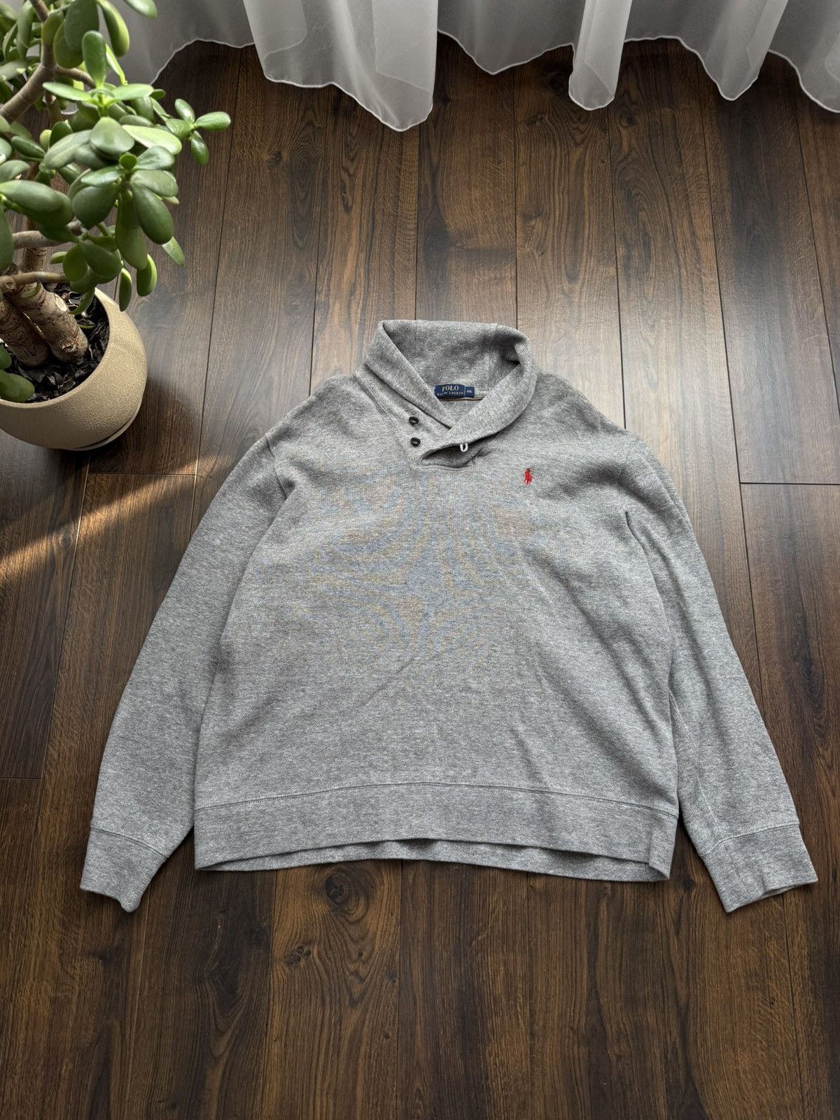 RRL Ralph Lauren Vintage POLO RALPH LAUREN Shawl Neck Grey Melange Sweater Size US XXL / EU 58 / 5 - 3 Thumbnail