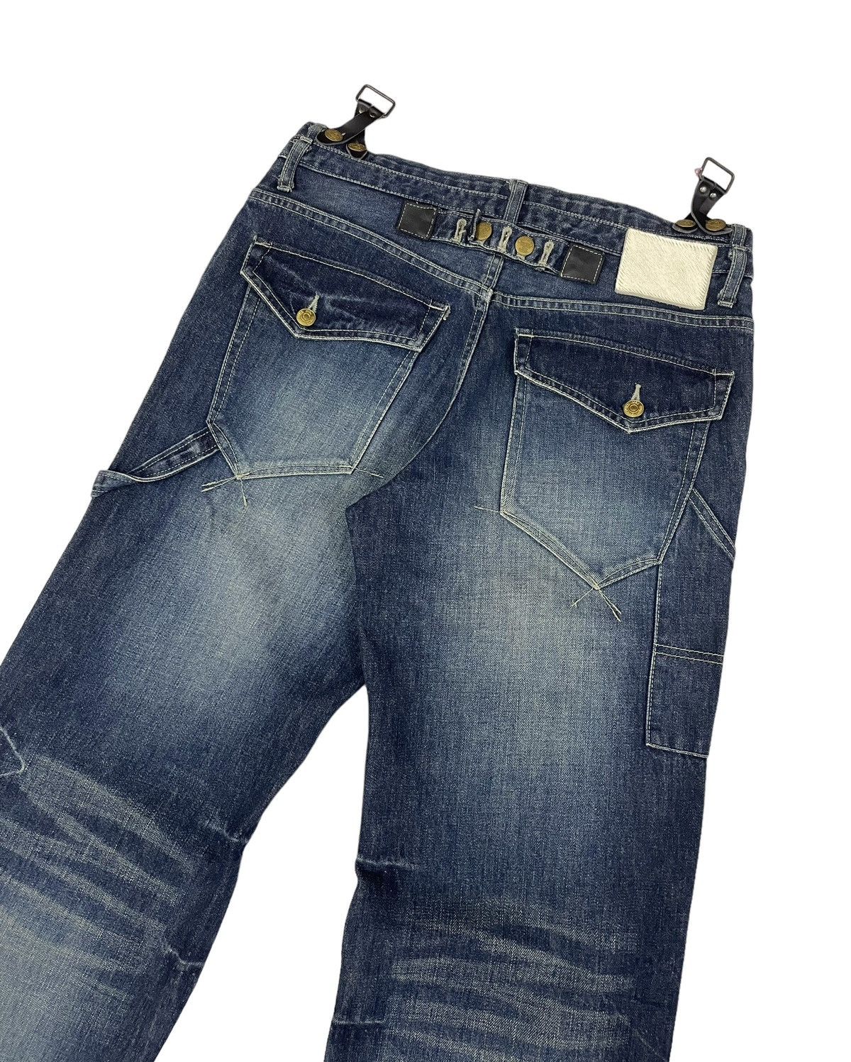 image of In The Attic x Ppfm Vintage Ppfm Double Waist Carpenter Jeans Leather Buckles in Blue (Size 33)