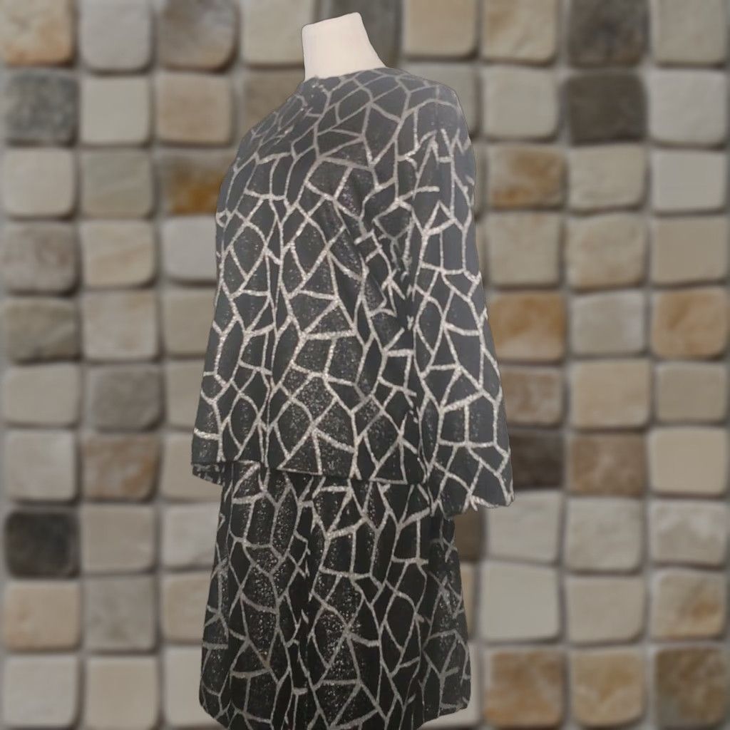 Vintage VINTAGE Quail Crossing Skirt Set Shirt 2 Piece Black Silver Metallic Polyester Womens Large Size L / US 10 / IT 46 - 1 Thumbnail