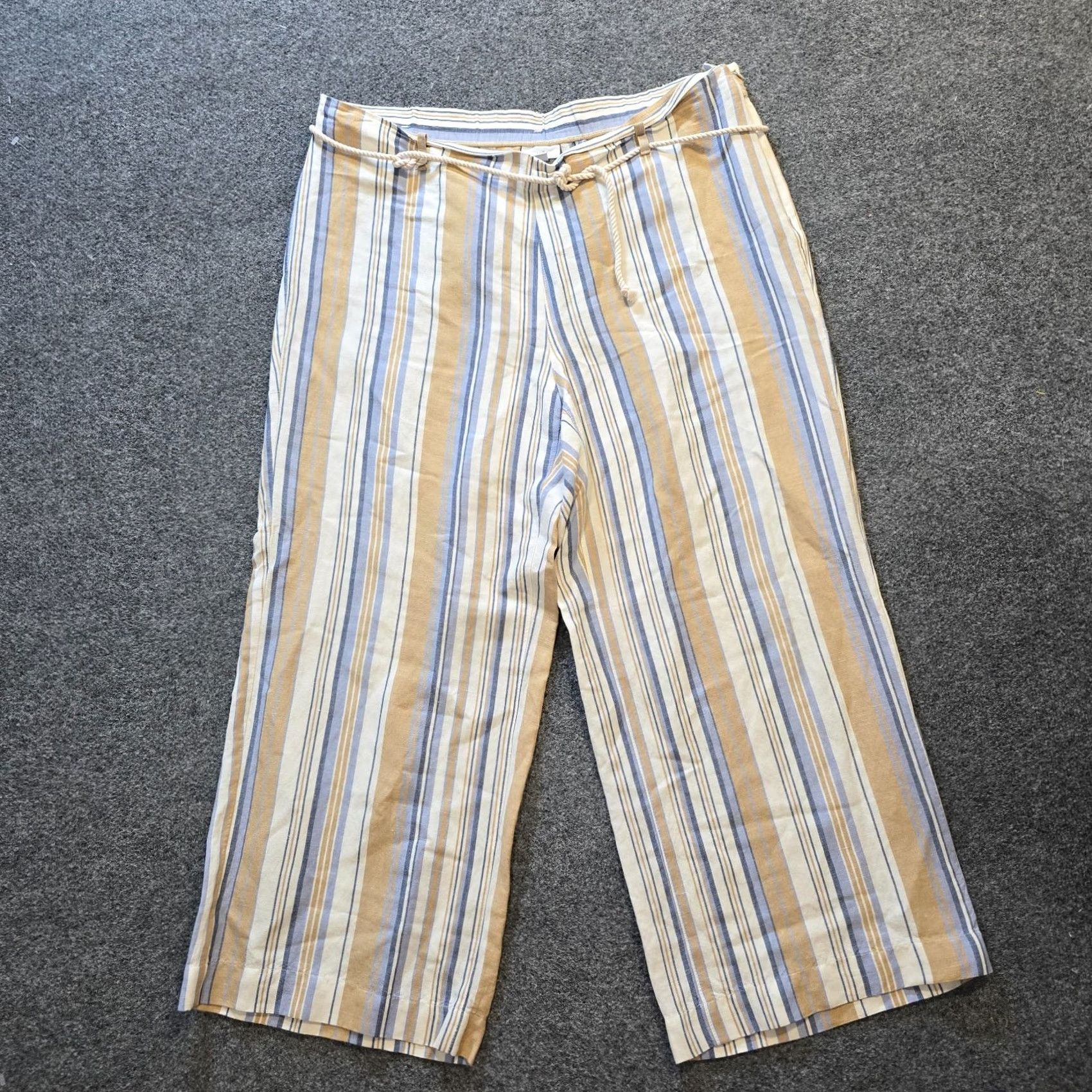 J. Jill J. Jill Pants Womens 1X Blue Tan Stripe Wide-Leg Linen Crop Belted Beachy Capsule Shirt Size 40" / US 18 - 2 Thumbnail