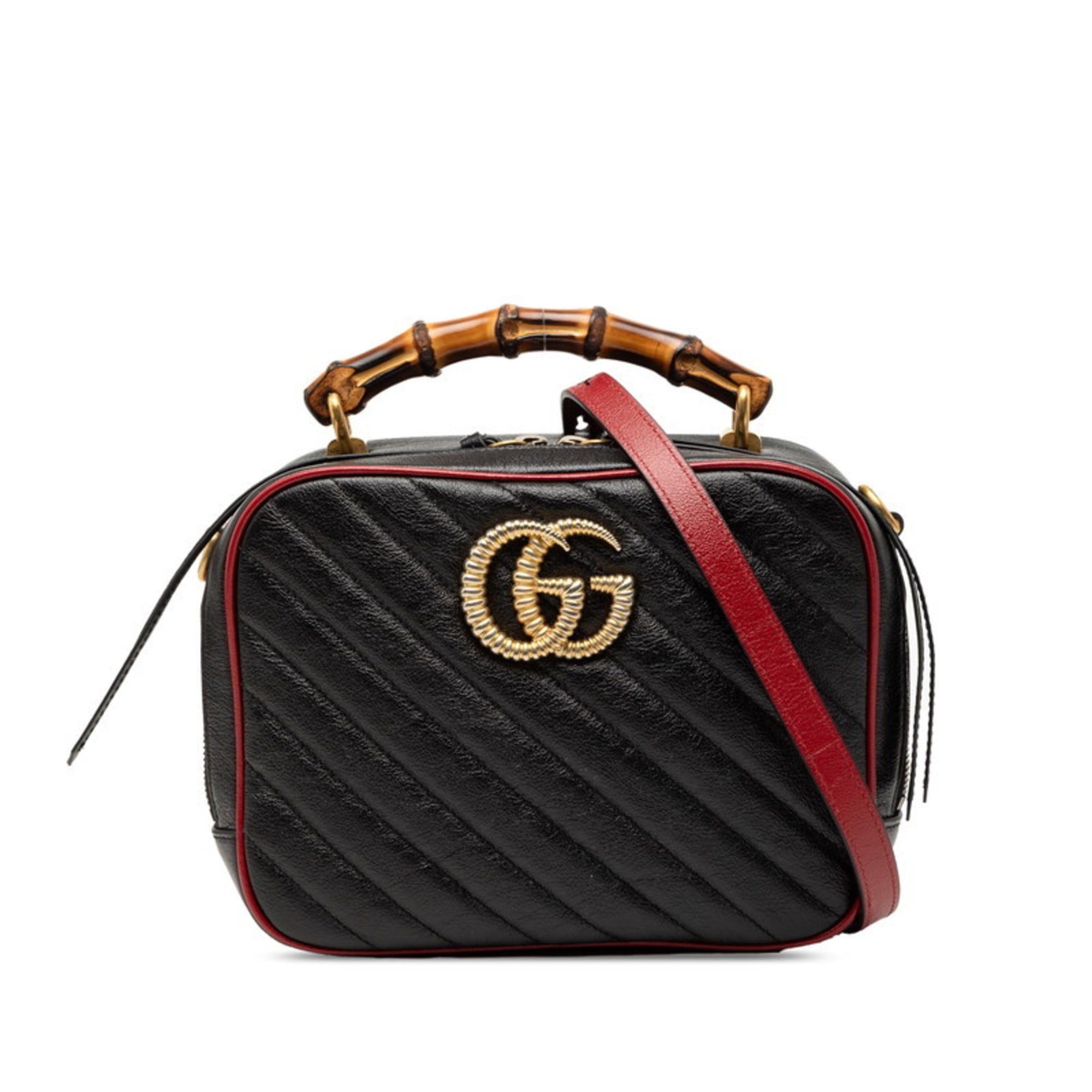 Gucci Bamboo GG Marmont Shoulder Bag/Handbag 2WAY 602270 Black Red Leather Women's GUCCI