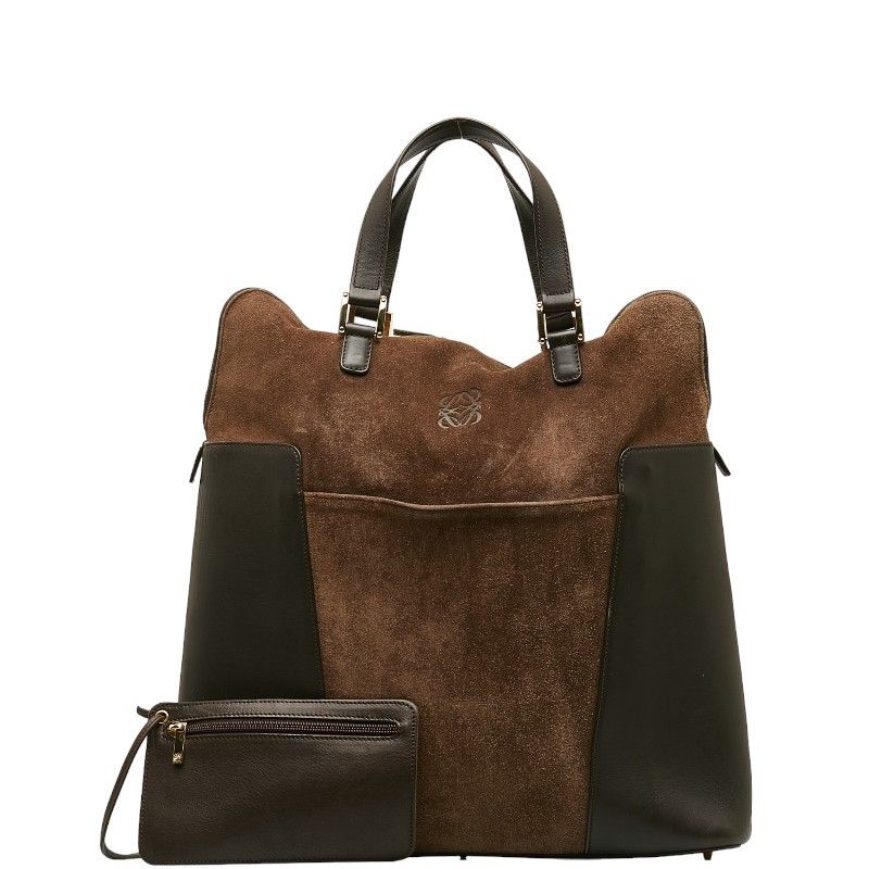 image of Loewe Anagram Suede Handbag in Brown, Women's