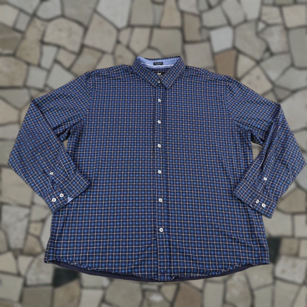 Vintage Buttercloth Button-Up Shirt Mens 3XL Blue Plaid Cotton Spandex Rayon Knit Breathable Pockets Regular Collar Size US XXL / EU 58 / 5 - 1 Thumbnail