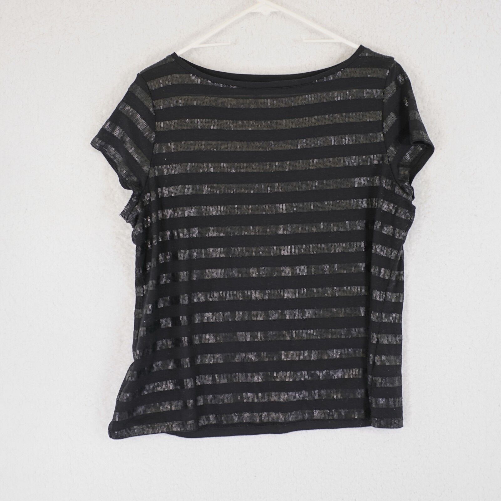 Talbots Talbots Petites XL Black Striped Sequin Top Scoop Neck Blous Size XL / US 12-14 / IT 48-50 - 1 Thumbnail