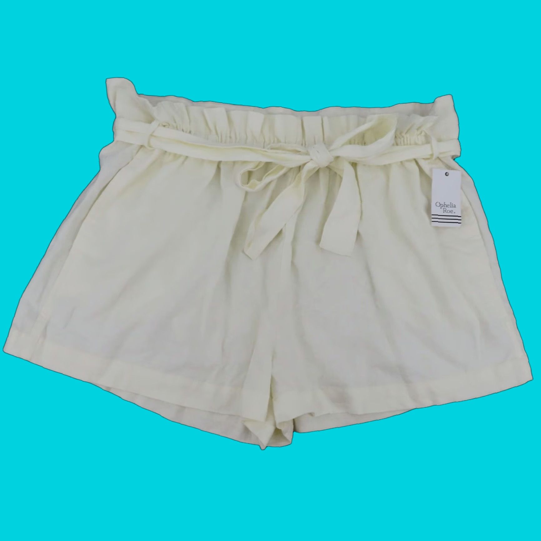 Vintage Ophelia Roe Womens Plus Size 3X White Ivory Linen Blend Paper Bag Shorts NEW Size 40" / US 18 - 1 Thumbnail