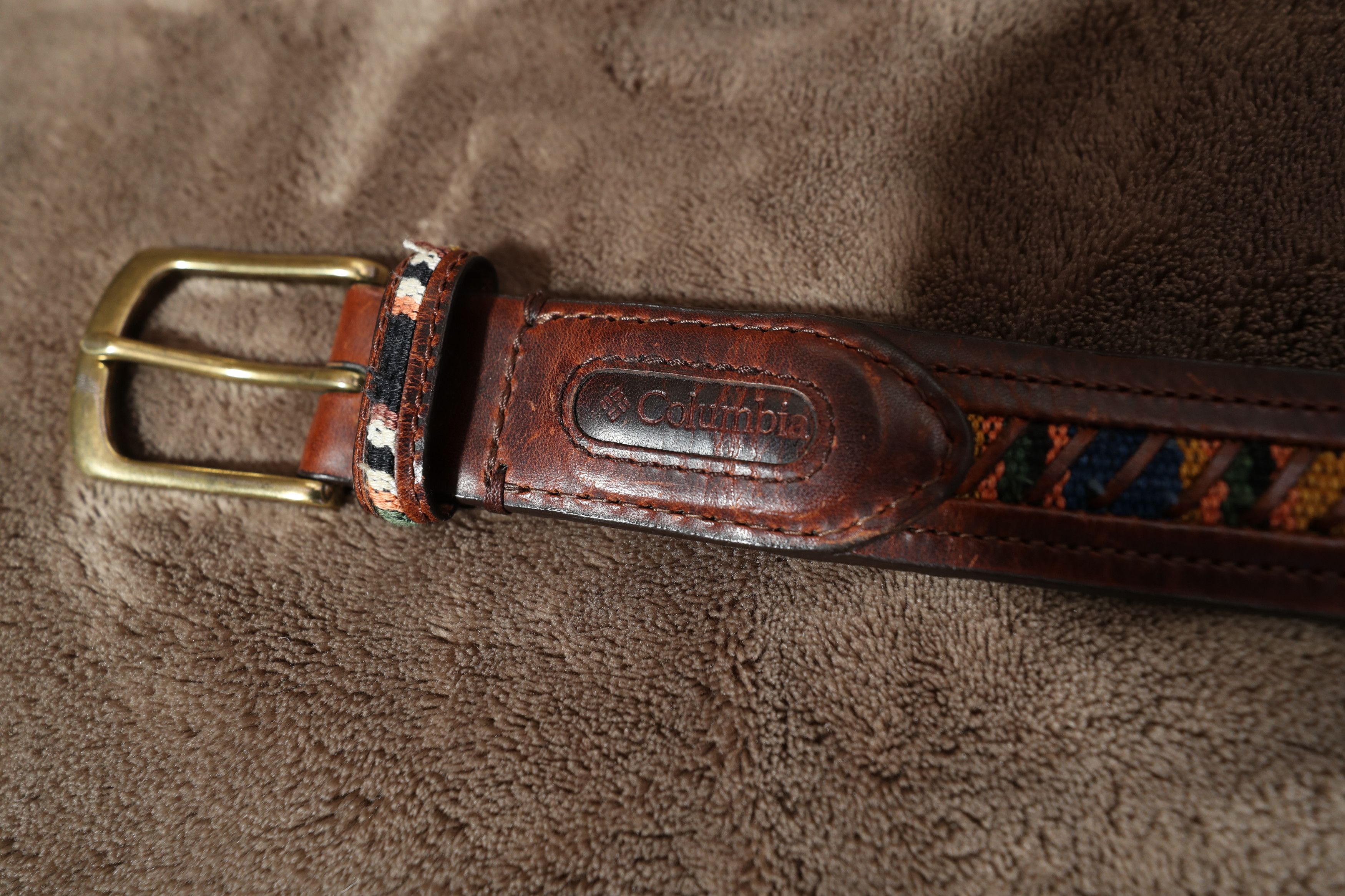 Columbia Columbia Vintage Leather Belt w/ Guatemalan Fabric (36/90) Size 36 - 6 Thumbnail