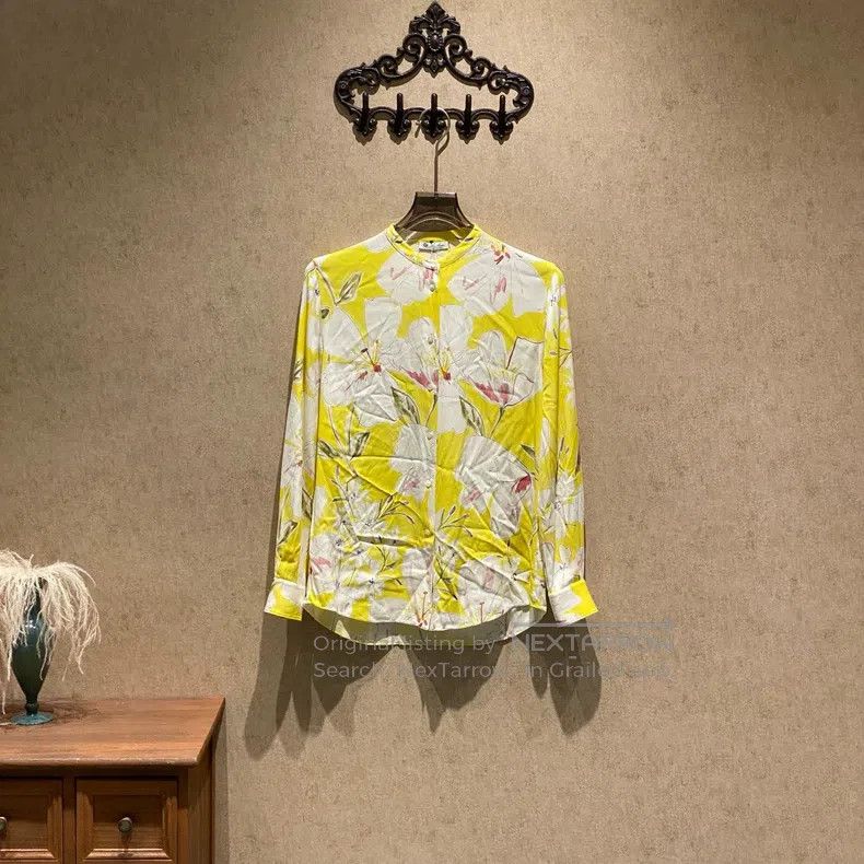 Loro Piana Loro Piana Yellow Floral Stand Collar Shirt Size XS / US 0-2 / IT 36-38 - 1 Thumbnail