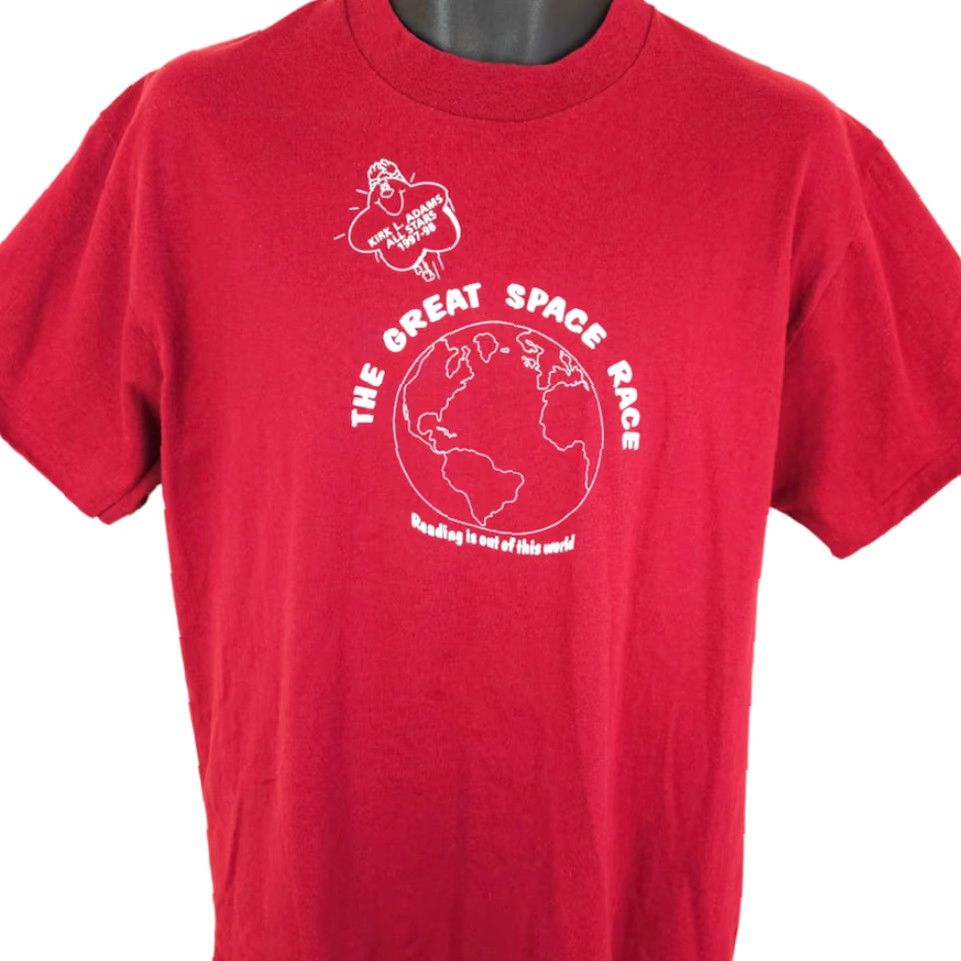 Hanes VINTAGE Hanes Great Space Race T Shirt Mens Large Red 90s Reading Books Made In USA Mens T-Shirt Size US L / EU 52-54 / 3 - 2 Thumbnail