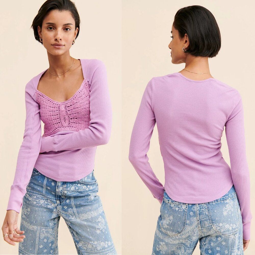 Free People NWT New $98 Free People Butterfly Dreams Purple Top Size M Size M / US 6-8 / IT 42-44 - 1 Thumbnail