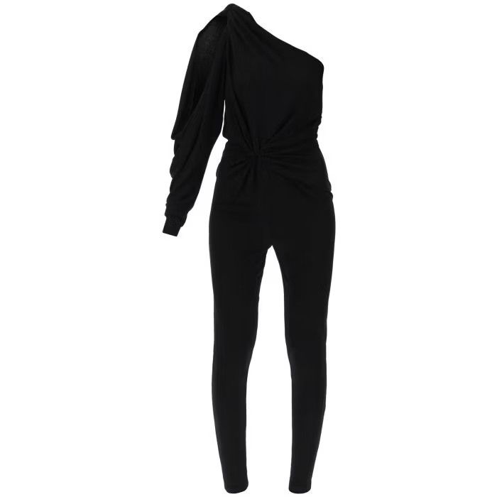 image of Saint Laurent Paris O1S22I1N0524 Draped Shoulder Jumpsuit In Black, Women's (Size 26)