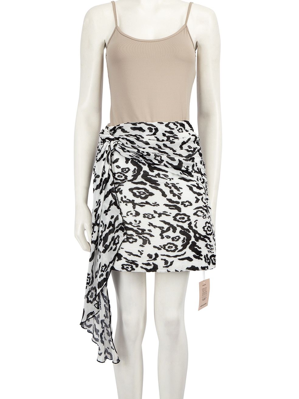 image of Self Portrait Leopard Plissé Mini Skirt in White, Women's (Size 32)