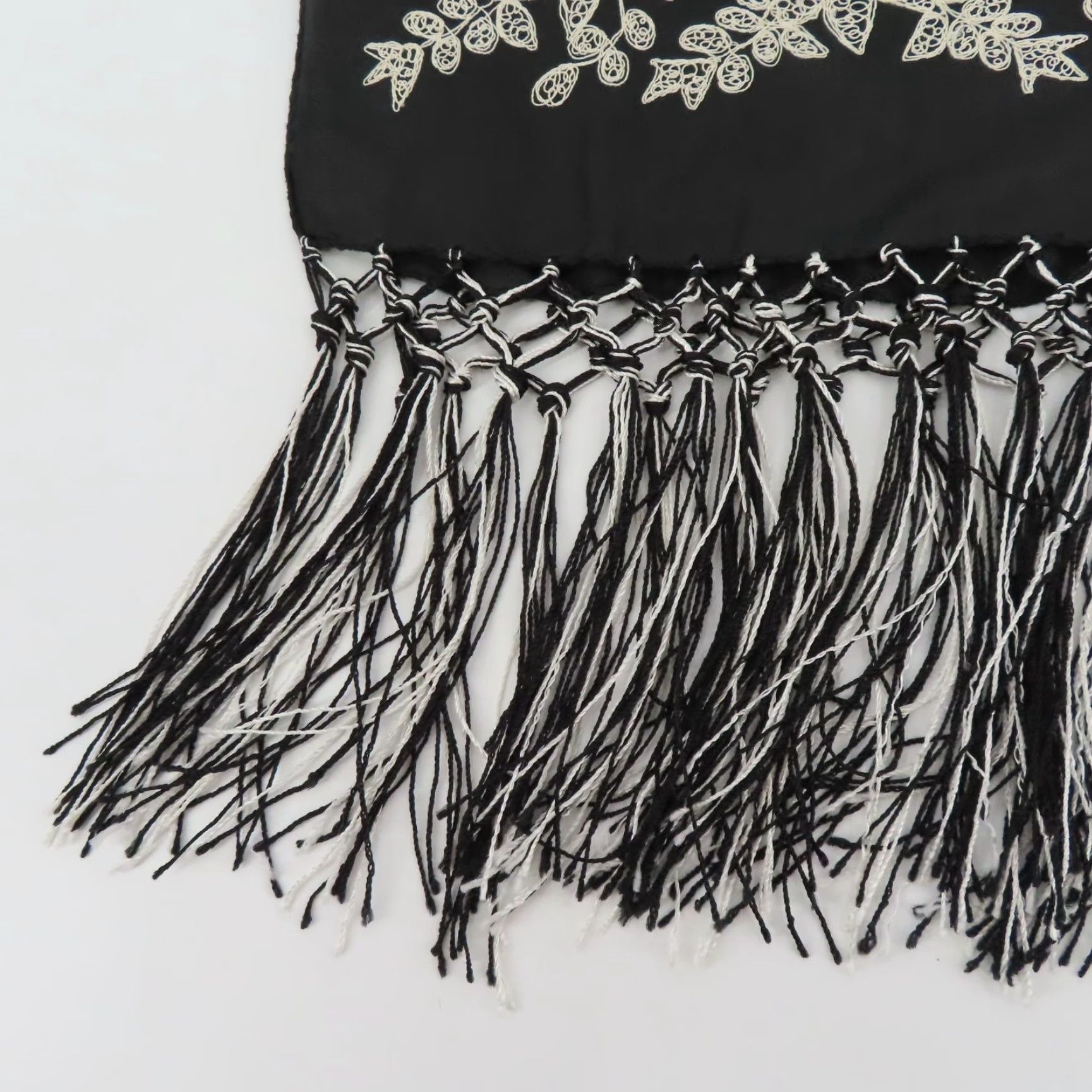 Vintage April Cornell Scarf Womens Silk Floral Embroidered Fringe Rectangle Black 71" 20.25" Multifunctional Vintage? No Size ONE SIZE - 3 Thumbnail