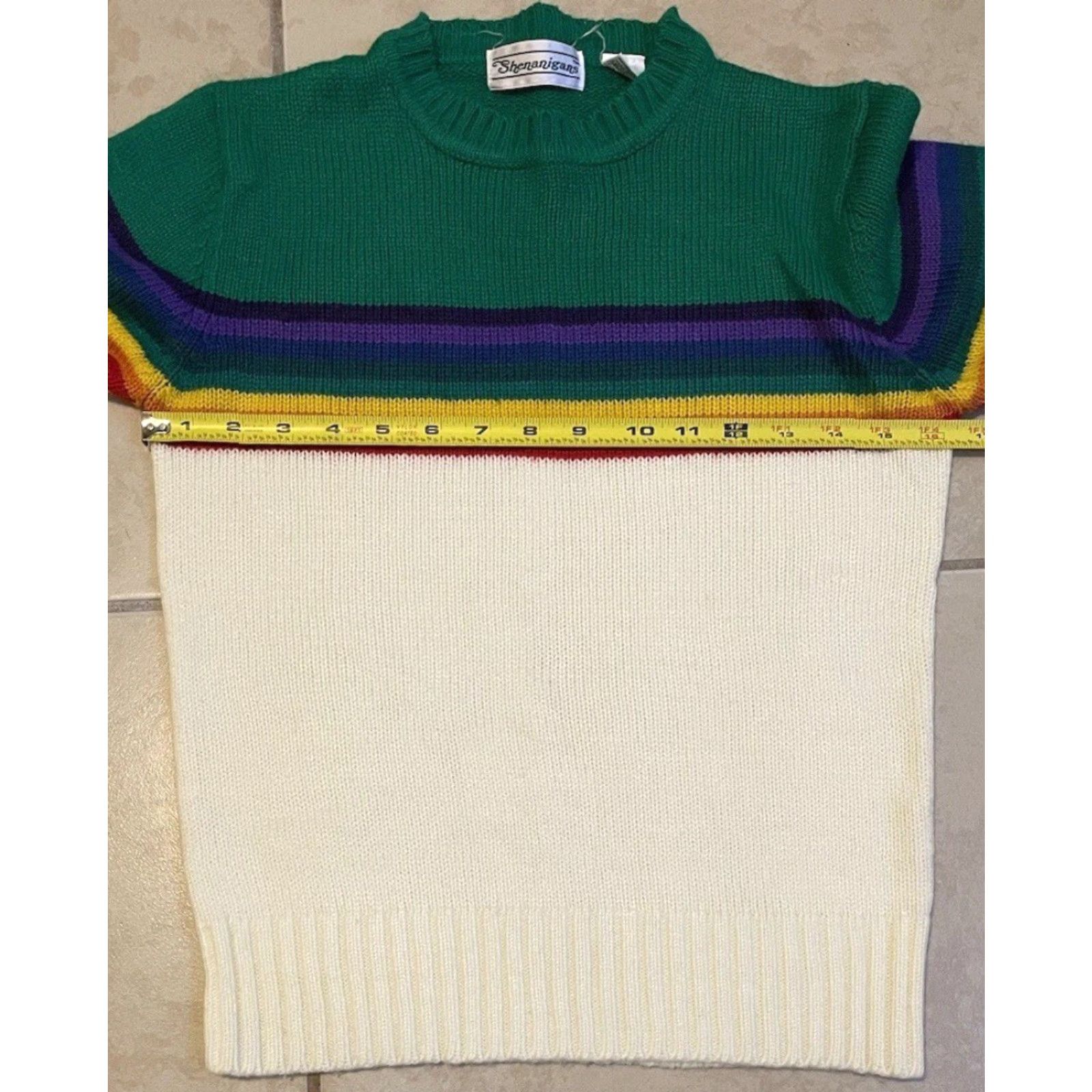 Rainbow VINTAGE Rainbow Striped Knit Sweater M Womens 80s 70s Surf Beach Hang Ten Hawaii OP Green White Ocean Pacific Patterned Pullover Size M / US 6-8 / IT 42-44 - 7 Thumbnail