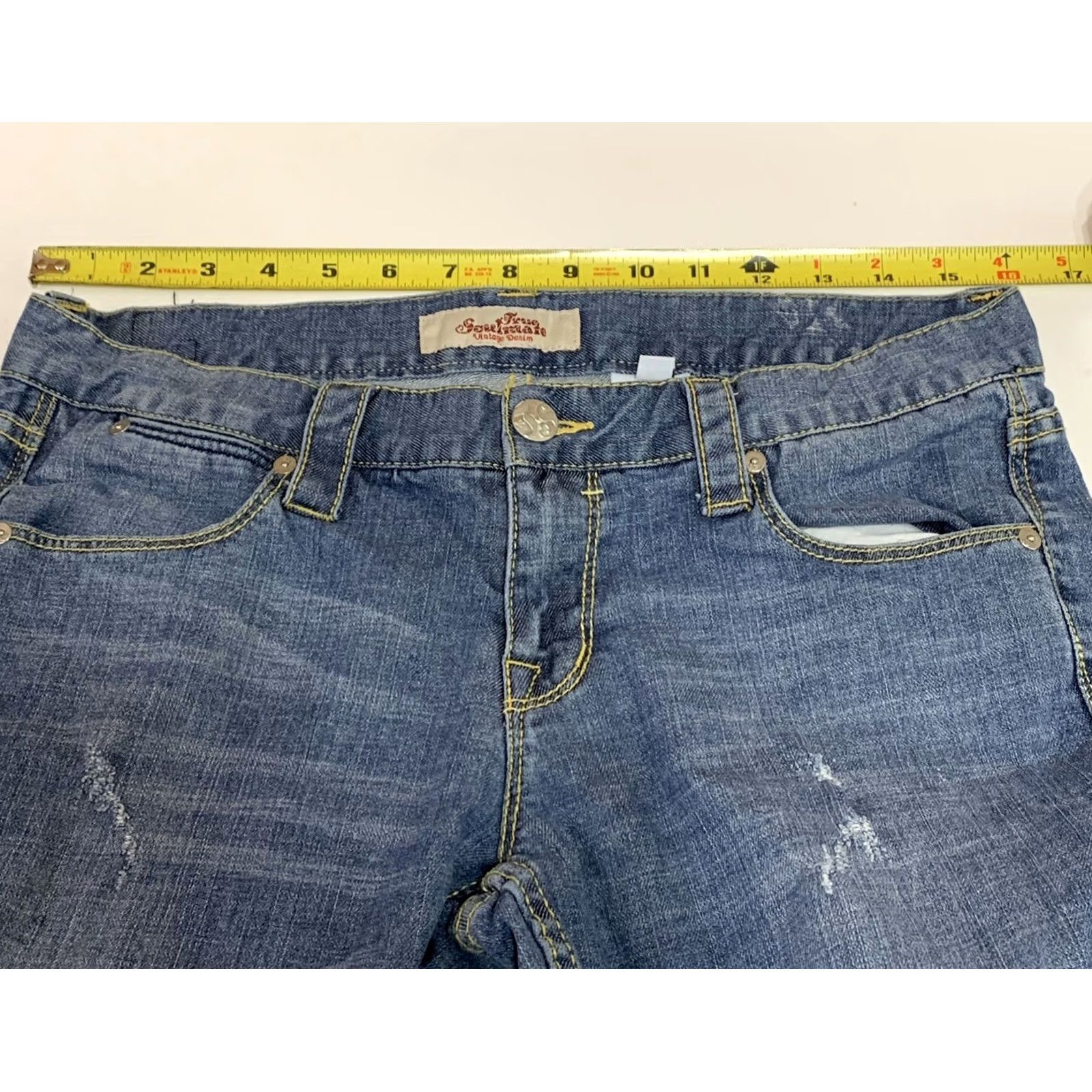 Denime VINTAGE True Soulmate Denim Jeans Women’s Blue 32x23 Size 7 Distressed Straight Leg Cotton Blend Zip Jeans Blue Womens 32x23 Size 28" / US 6 / IT 42 - 6 Thumbnail