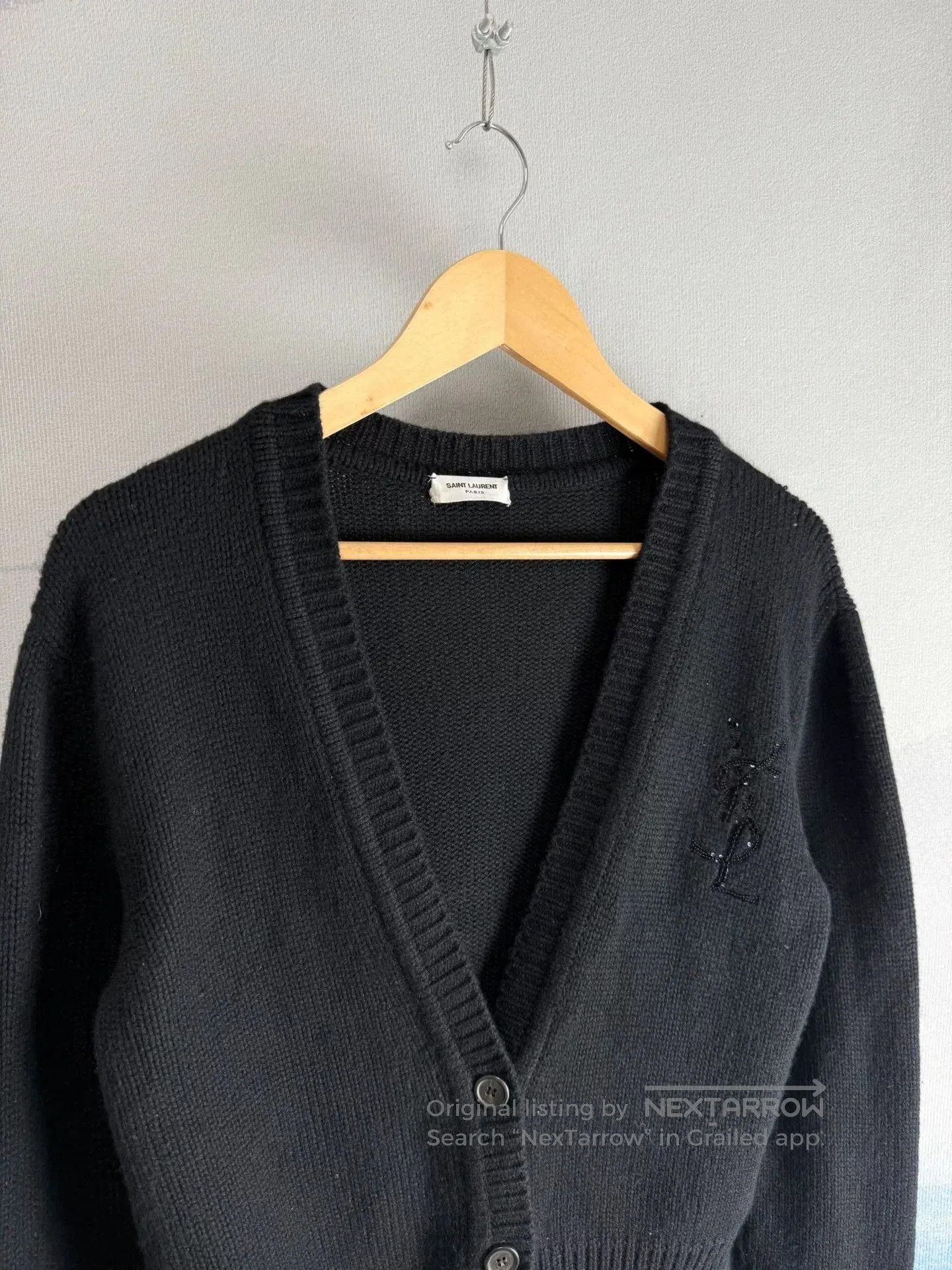 Saint Laurent Paris Saint Laurent Black Sequin Logo Cardigan. Size XS / US 0-2 / IT 36-38 - 2 Thumbnail