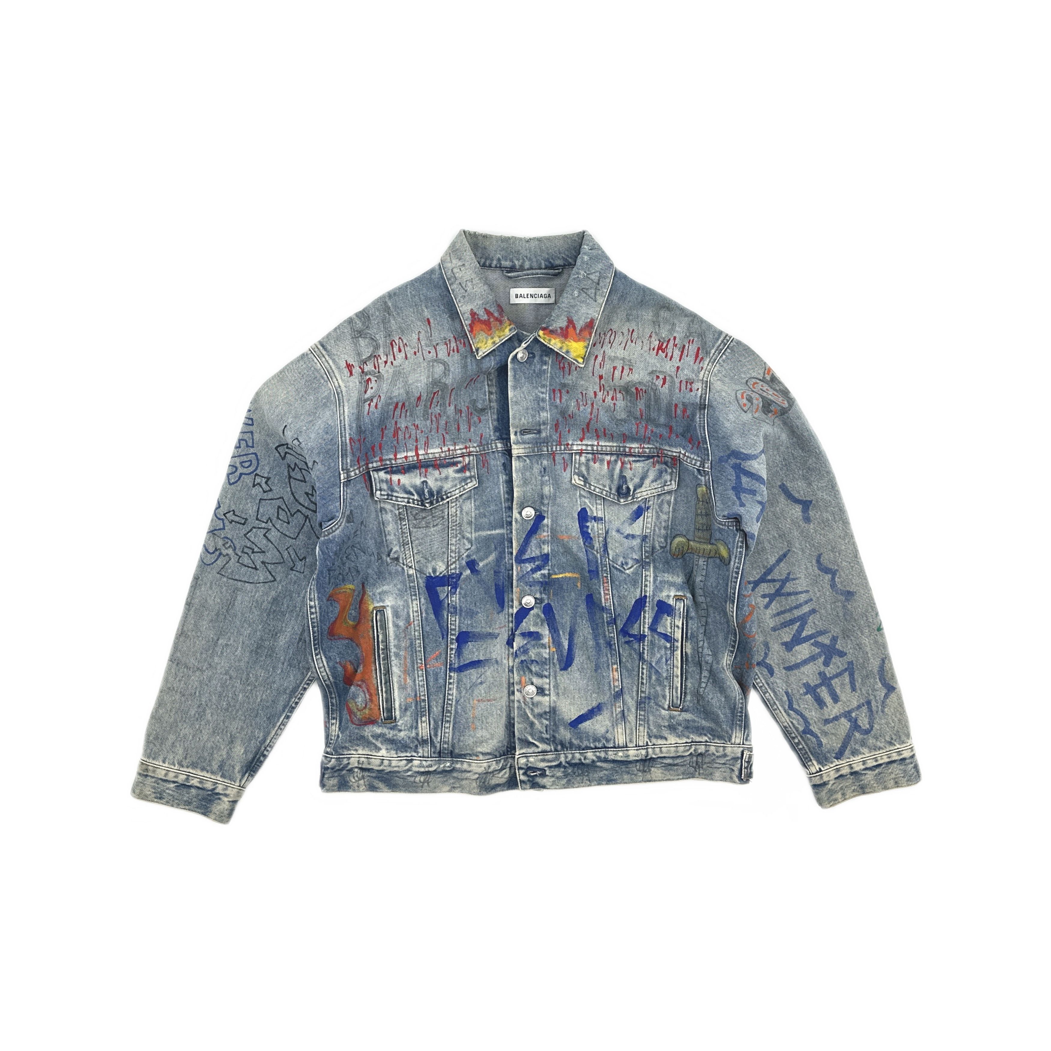 Balenciaga Balenciaga oversized plaid graffiti casual denim jacket