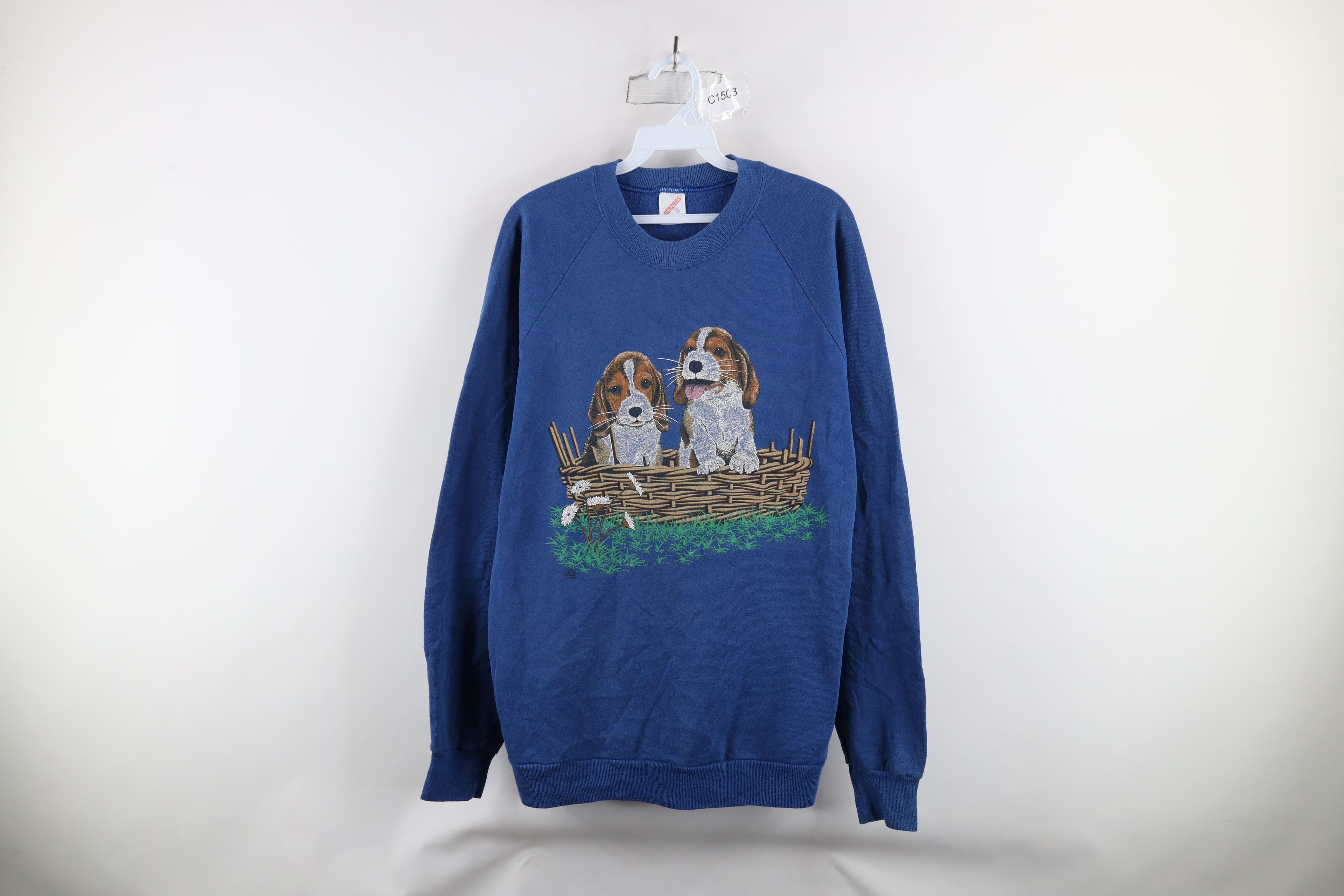 Vintage Vintage 90s Streetwear Dog Puppy Nature Sweatshirt Blue USA Size XL / US 12-14 / IT 48-50 - 1 Thumbnail