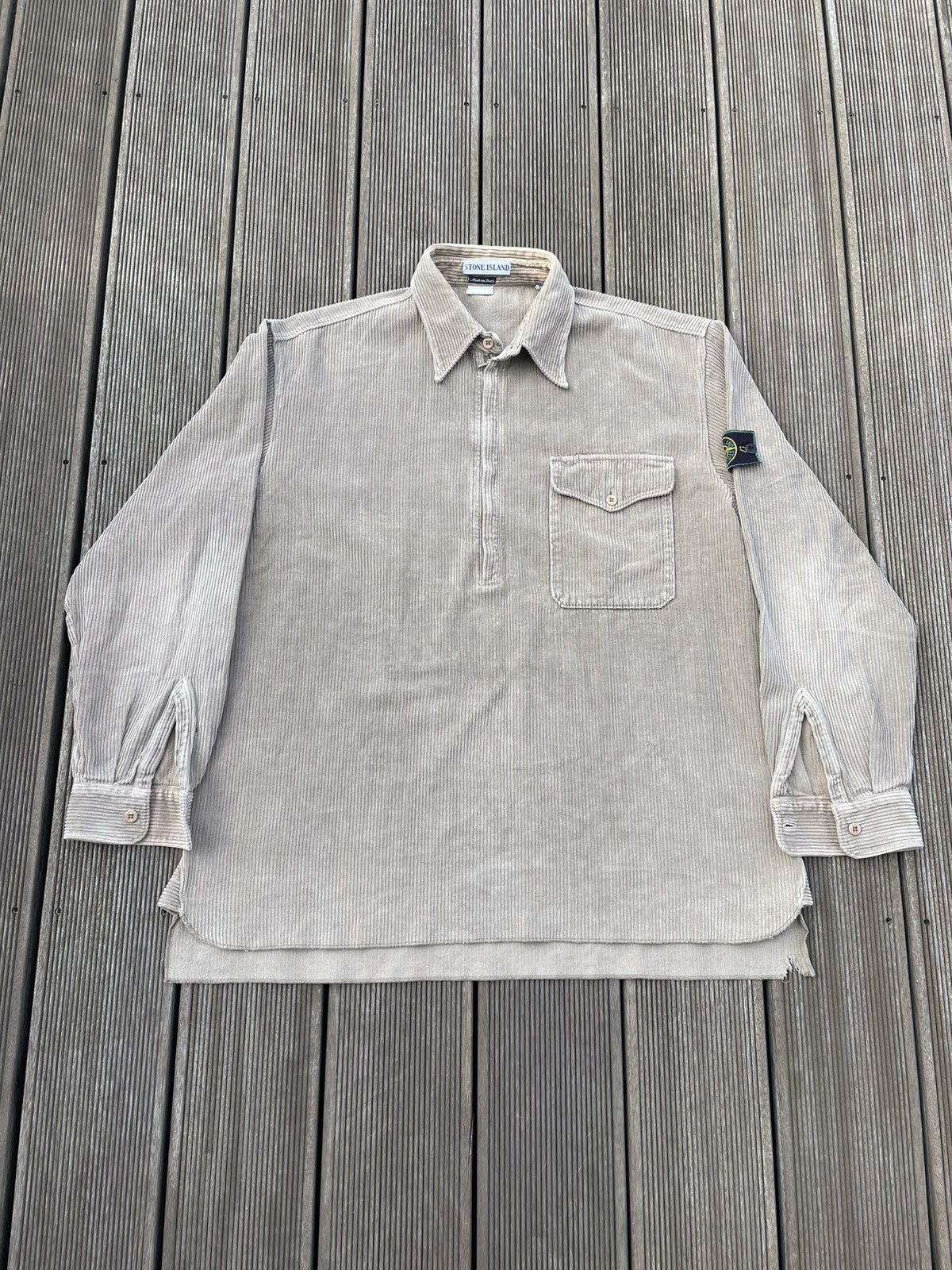 Stone Island A/W1995 biege 1/4 zip jumbo corduroy shirt