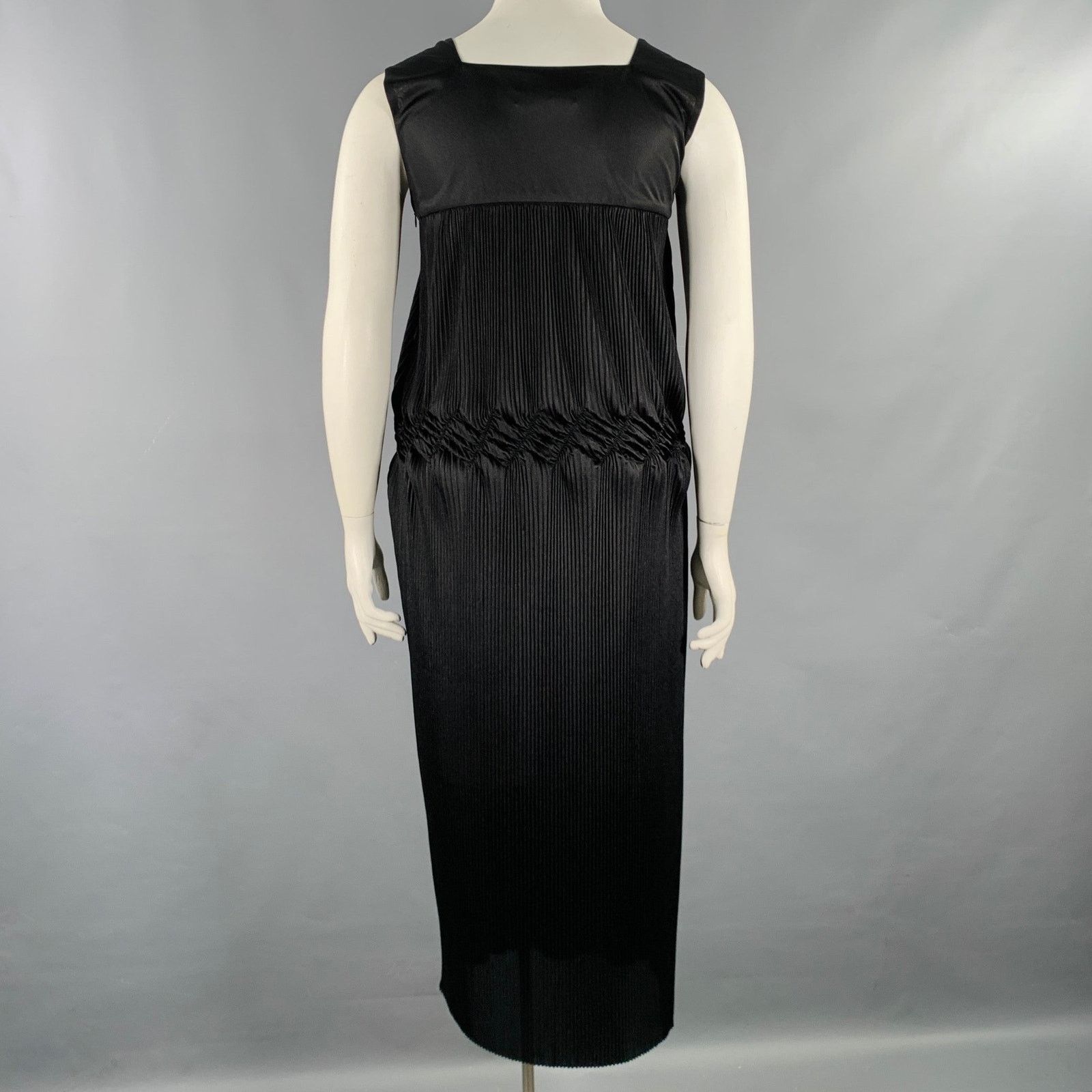 Comme des Garcons Size L Black Polyester Pleated Sleeveless Long Dress Size L / US 10 / IT 46 - 4 Thumbnail
