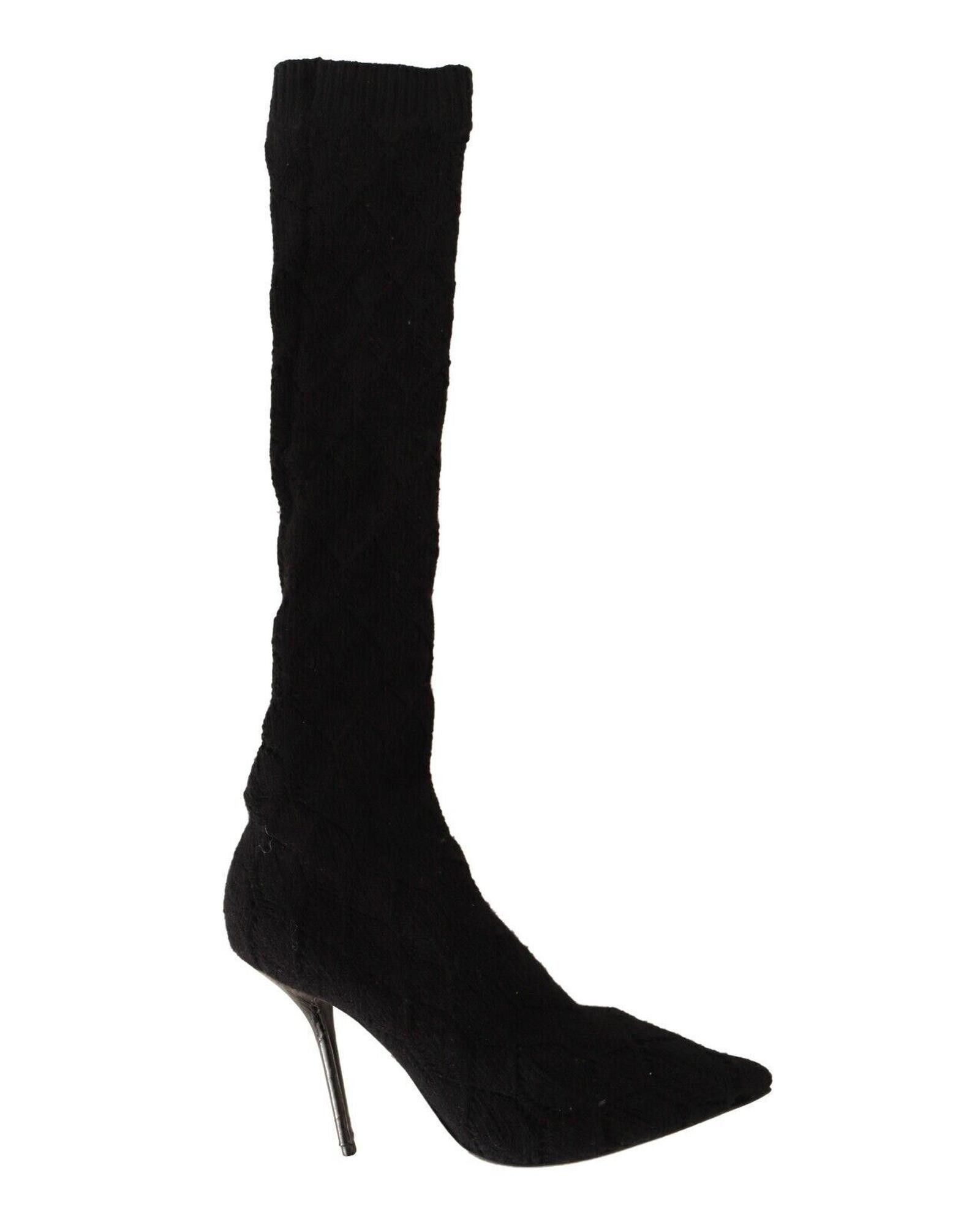 image of Dolce Gabbana Stretch Socks Knee High Booties in Black, Women's (Size 9)