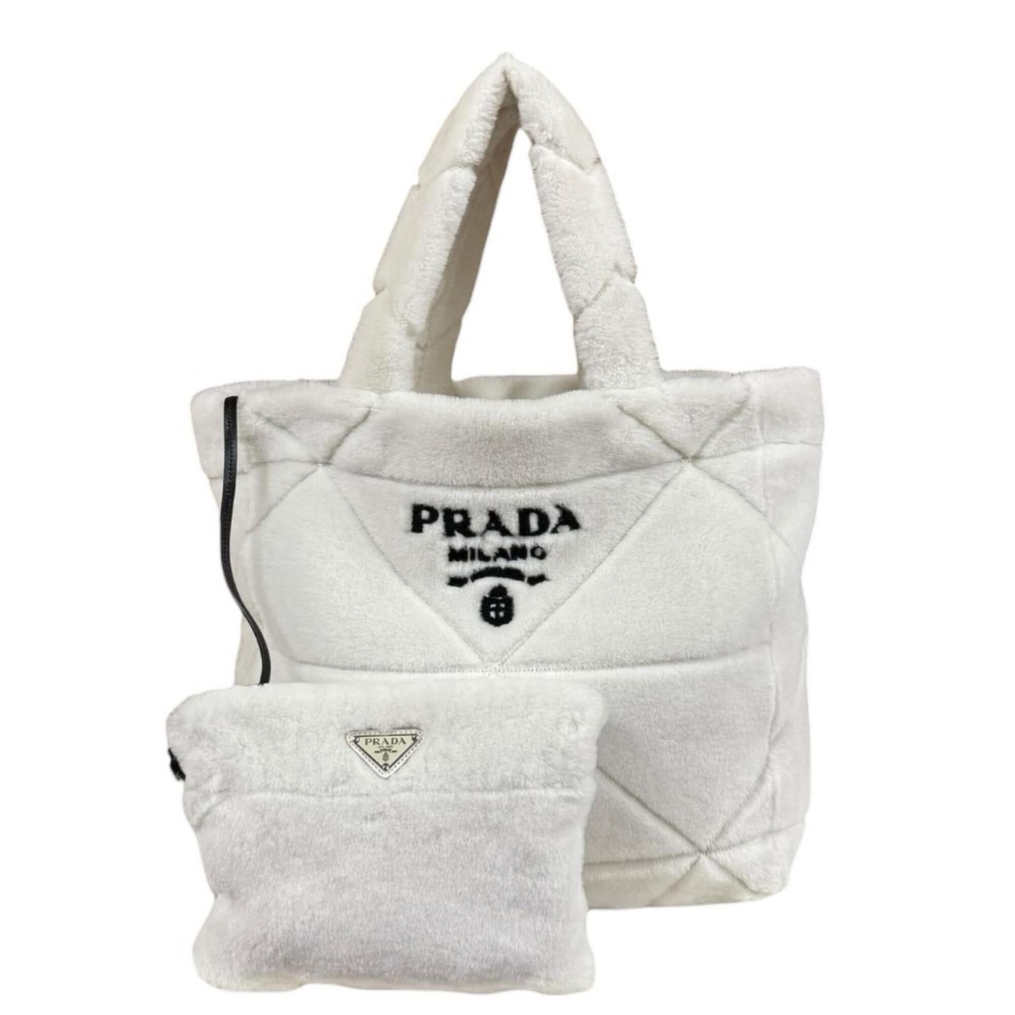 Prada Prada Quilted Shearling Tote Bag, Handbag, Mouton, 1BG427 White, Women's PRADA Size ONE SIZE - 1 Thumbnail