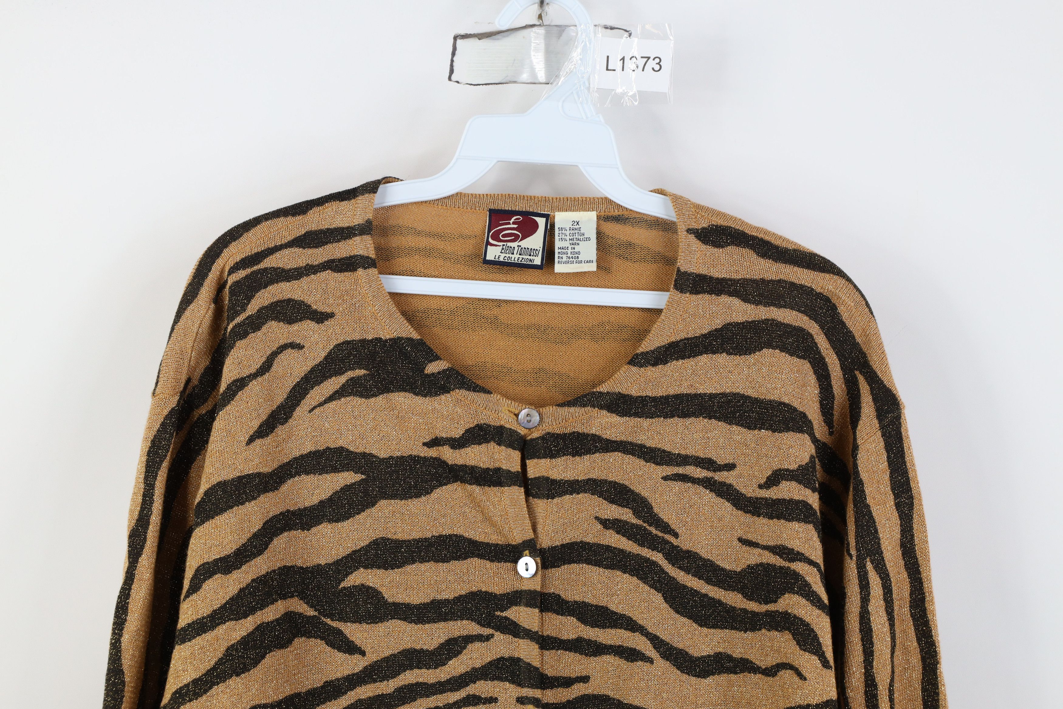 Vintage Vintage 90s Streetwear Tiger Stripe Knit Cardigan Sweater Size XXL / US 16-18 / IT 52-54 - 2 Thumbnail
