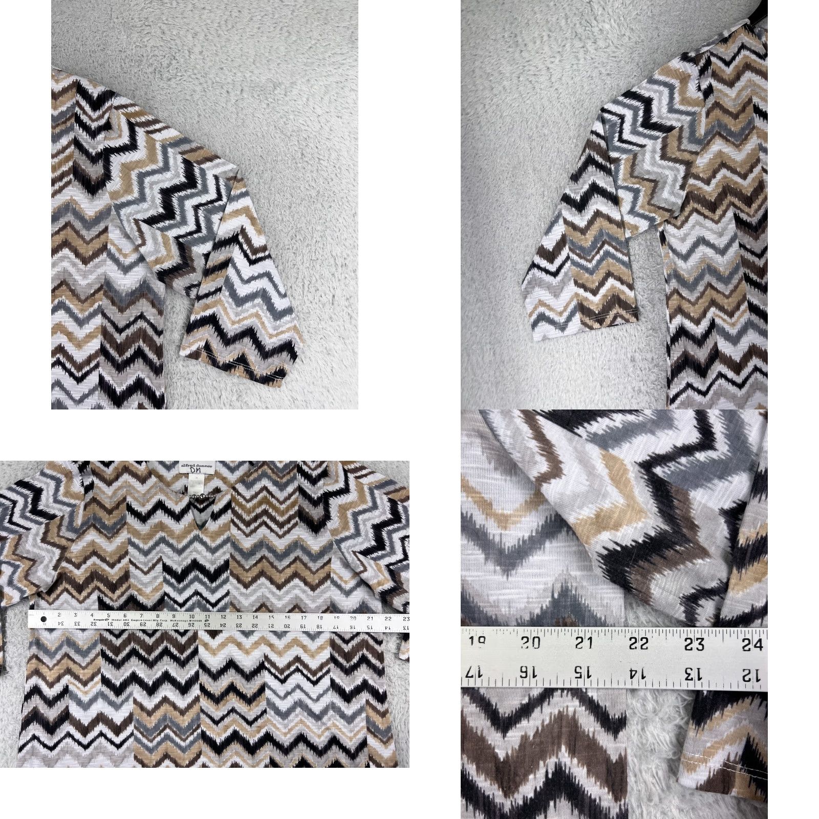 Vintage Alfred Dunner Shirt Womens Medium Beige Black Gray Chevron 3/4 Sleeve Blouse Size M / US 6-8 / IT 42-44 - 8 Thumbnail